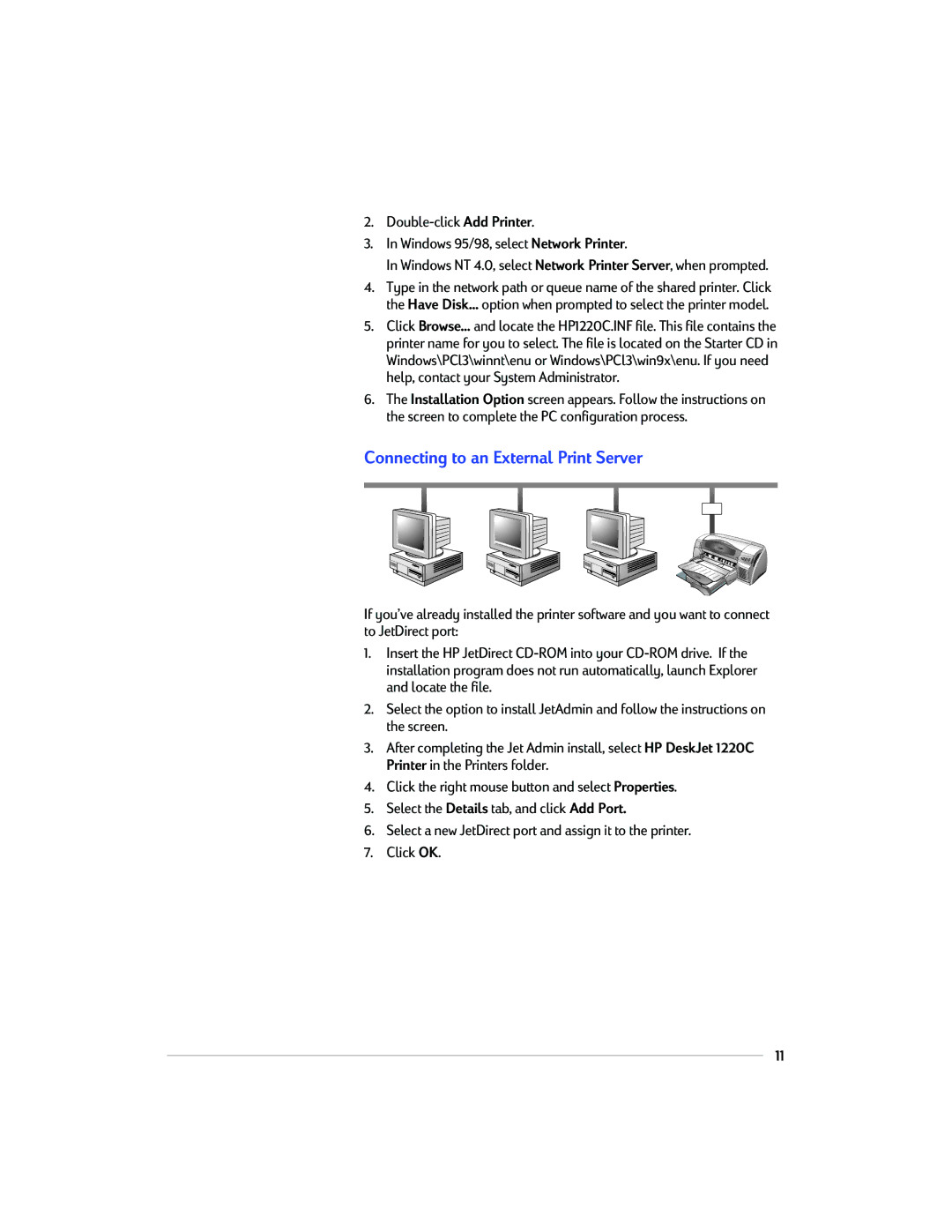 HP 1220C manual Connecting to an External Print Server 