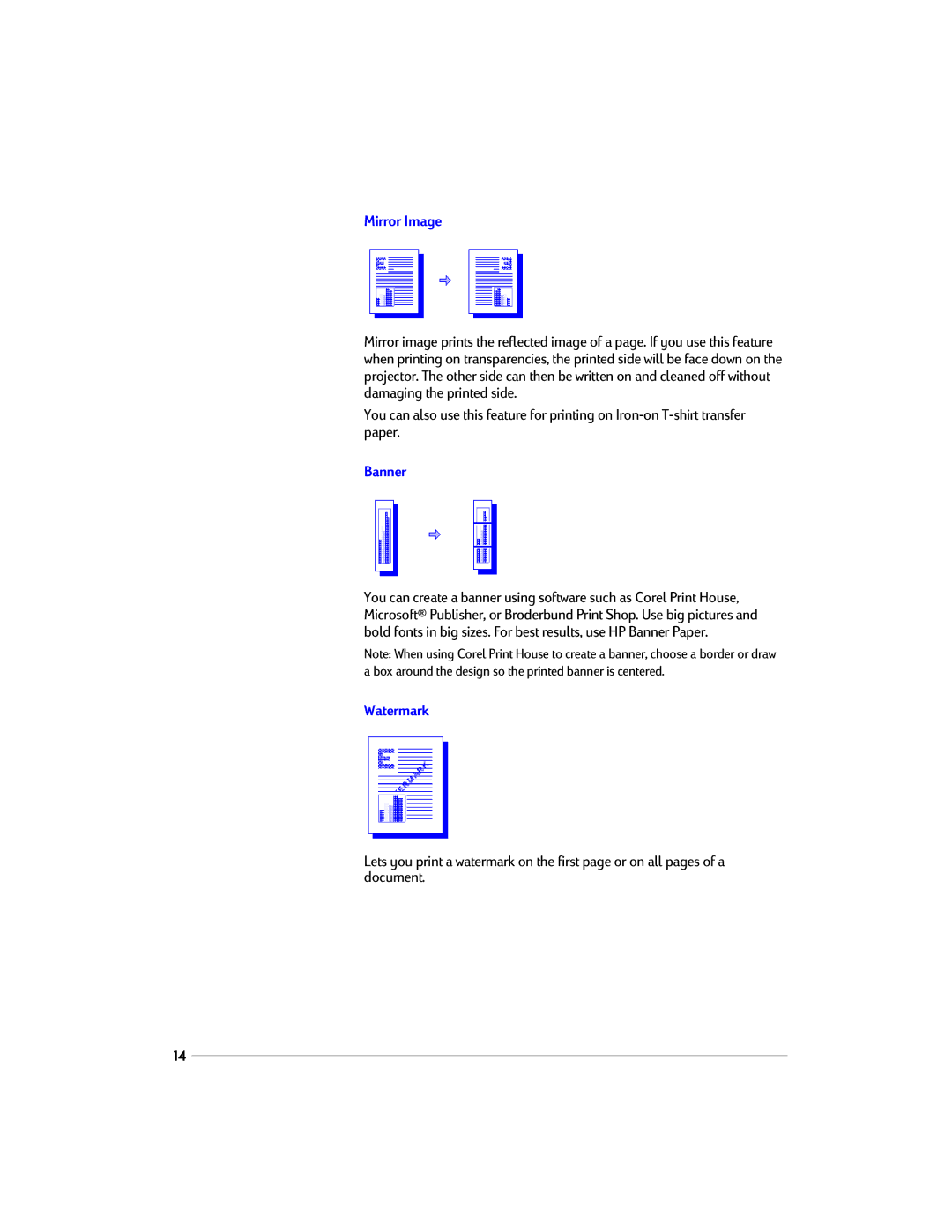 HP 1220C manual Mirror Image, Banner, Watermark 