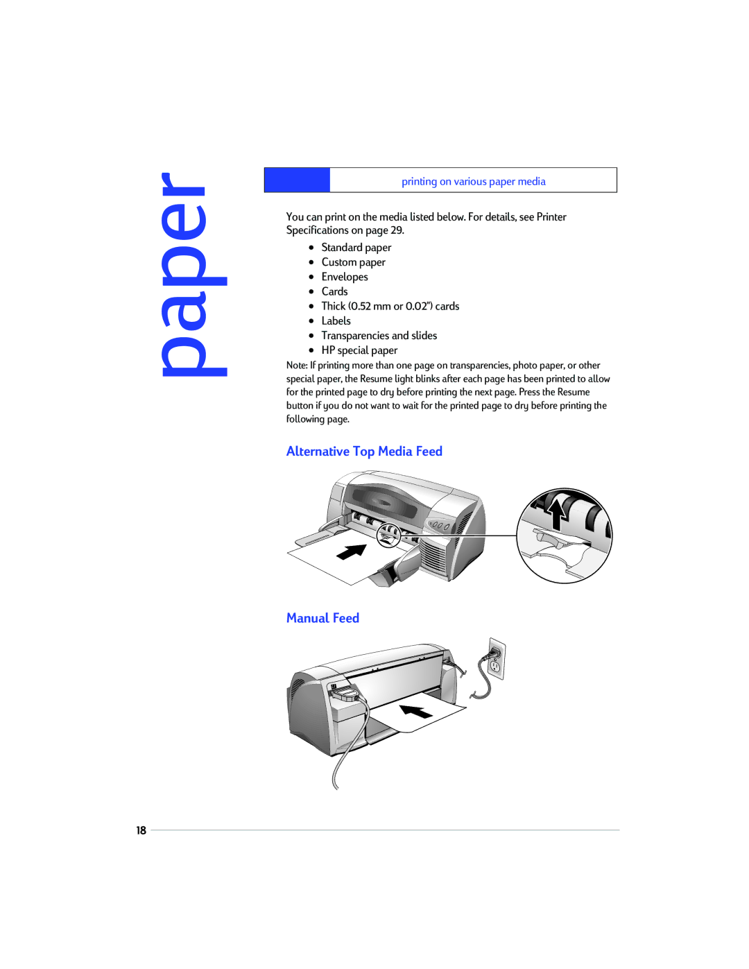 HP 1220C manual Paper, Alternative Top Media Feed Manual Feed 