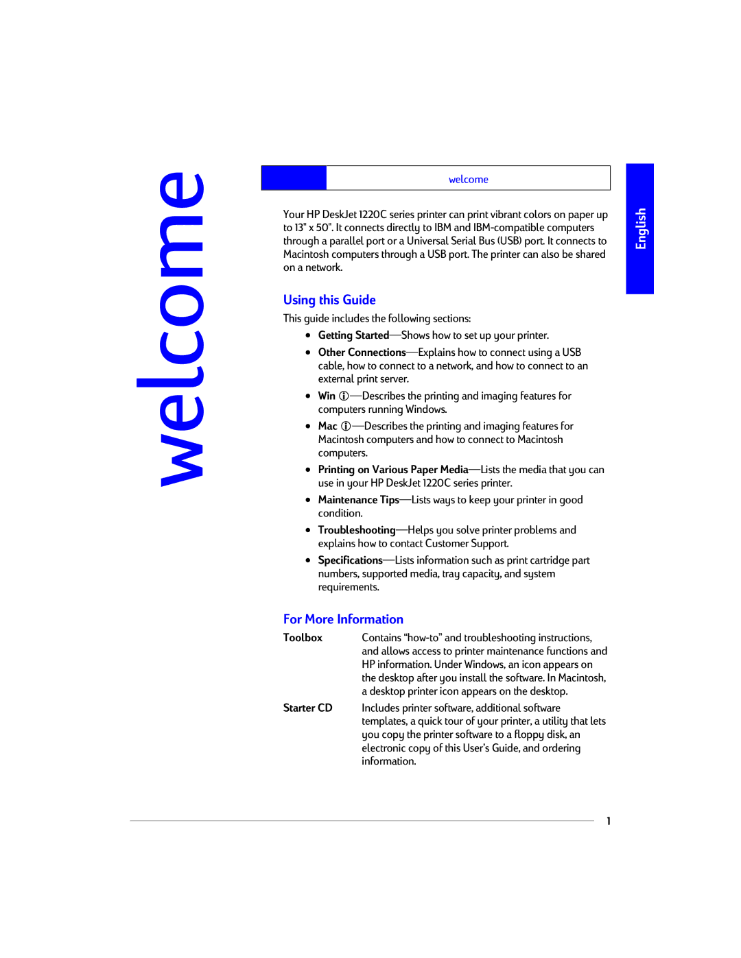 HP 1220C manual Welcome, Using this Guide, For More Information 