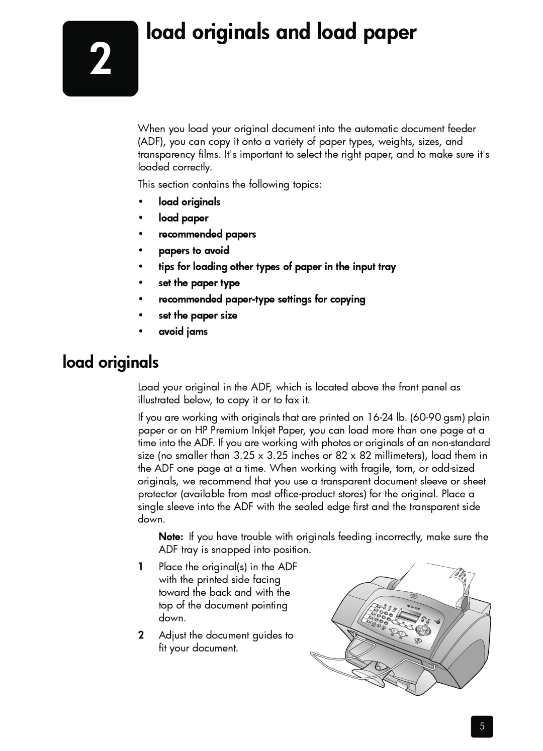 HP 1230 Fax manual Load originals and load paper 