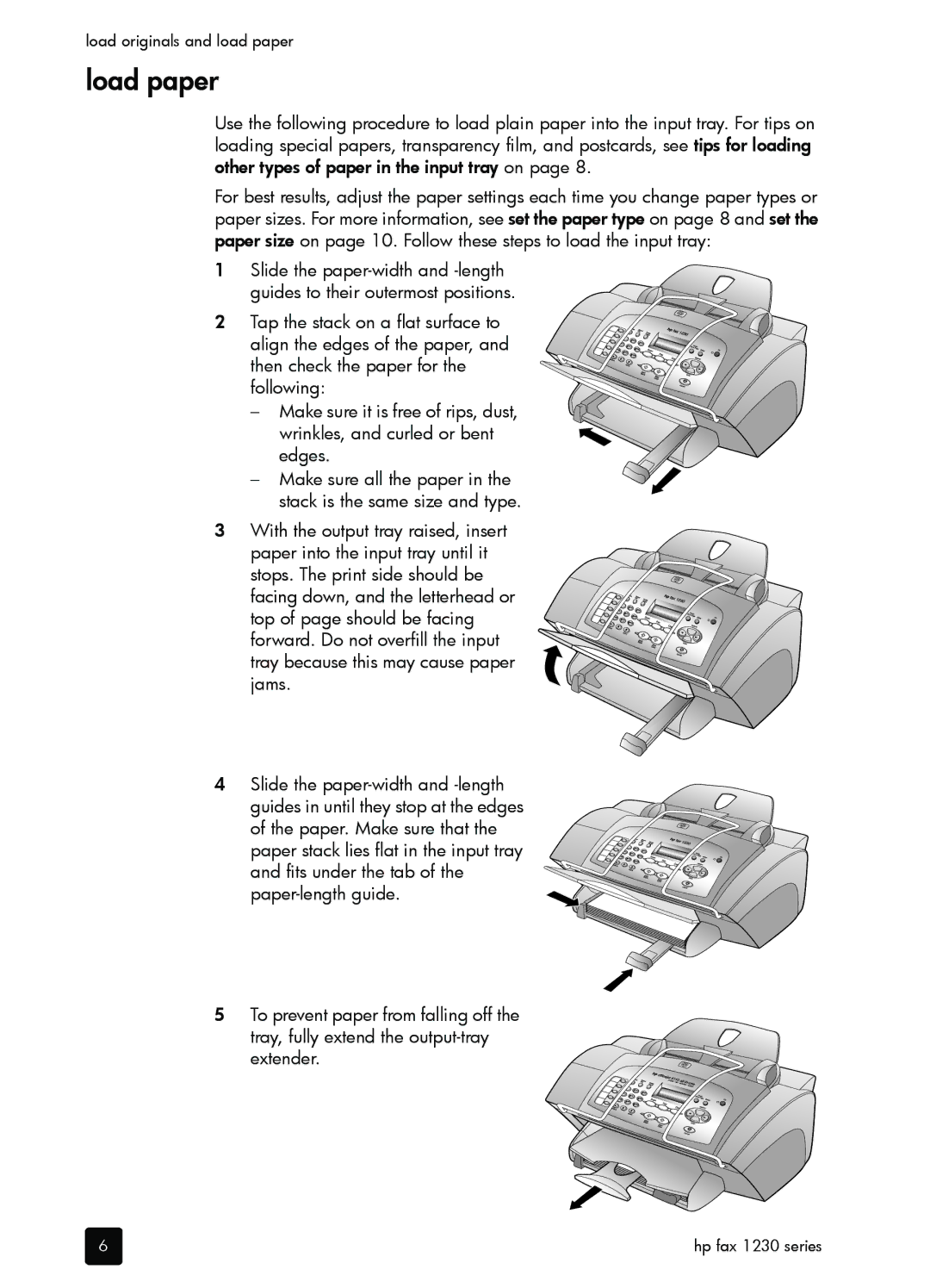 HP 1230 Fax manual Load paper 