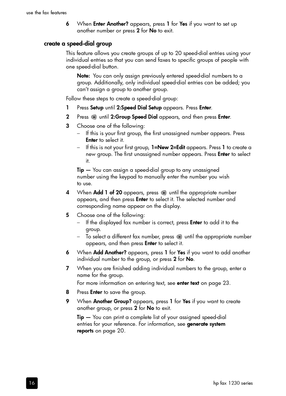 HP 1230 Fax manual Create a speed-dial group 