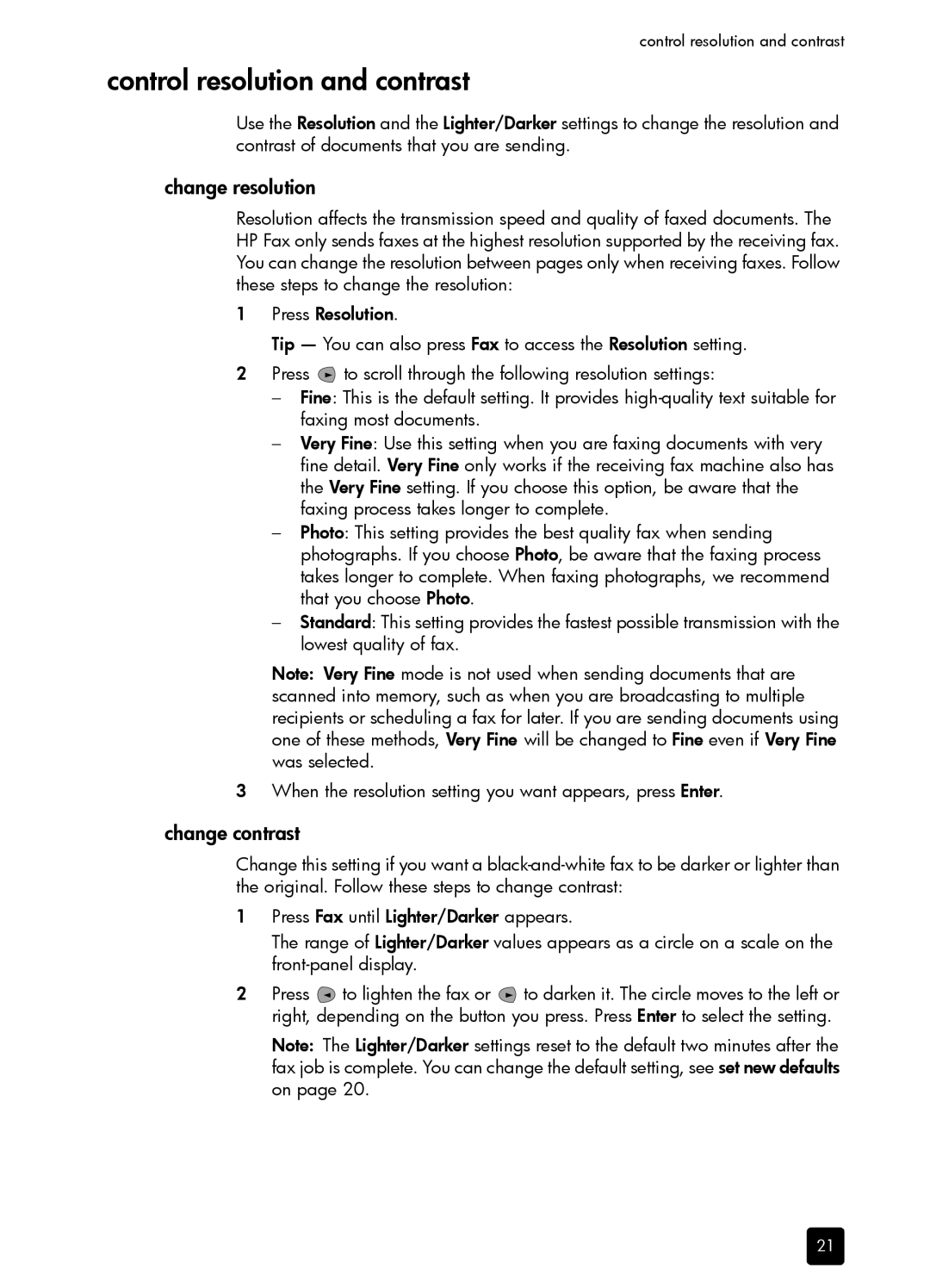 HP 1230 Fax manual Control resolution and contrast, Change resolution, Change contrast 