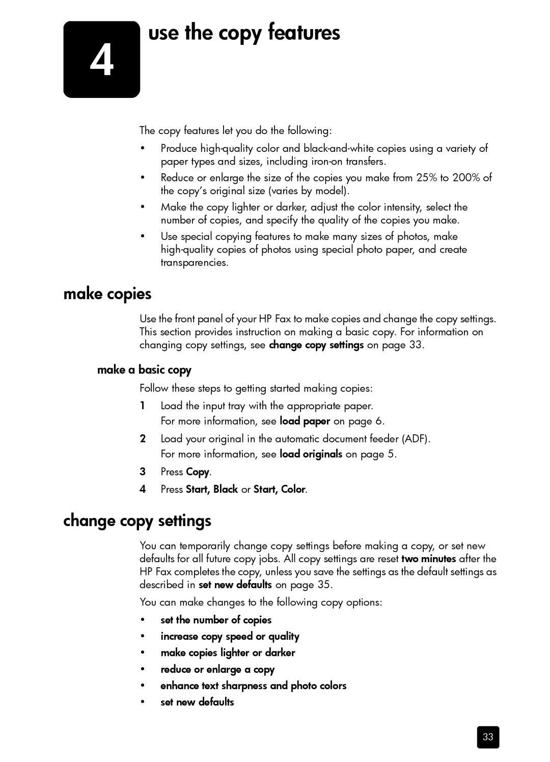 HP 1230 Fax Make copies, Change copy settings, Make a basic copy, Follow these steps to getting started making copies 