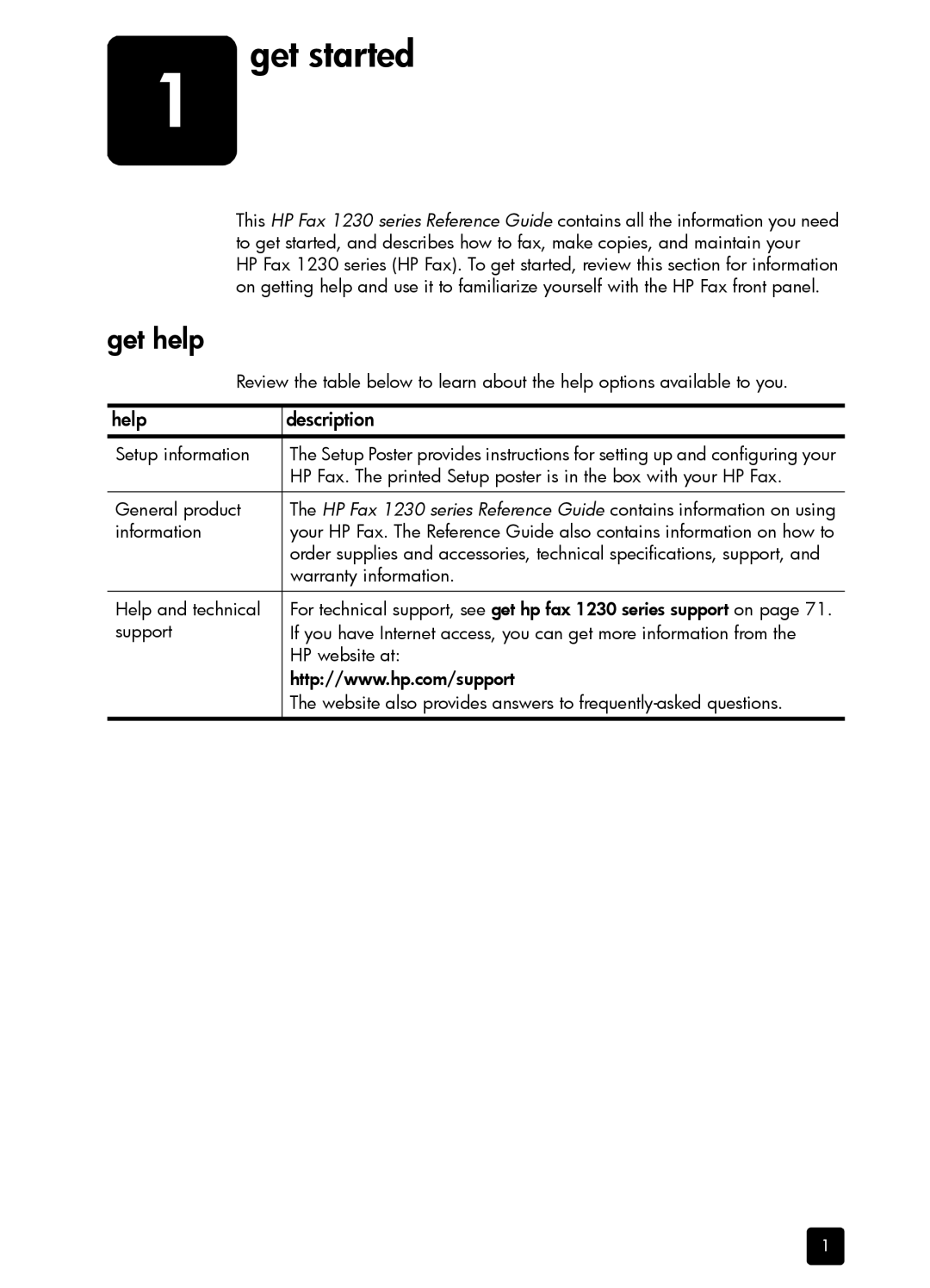 HP 1230 Fax manual Get help, Help Description 