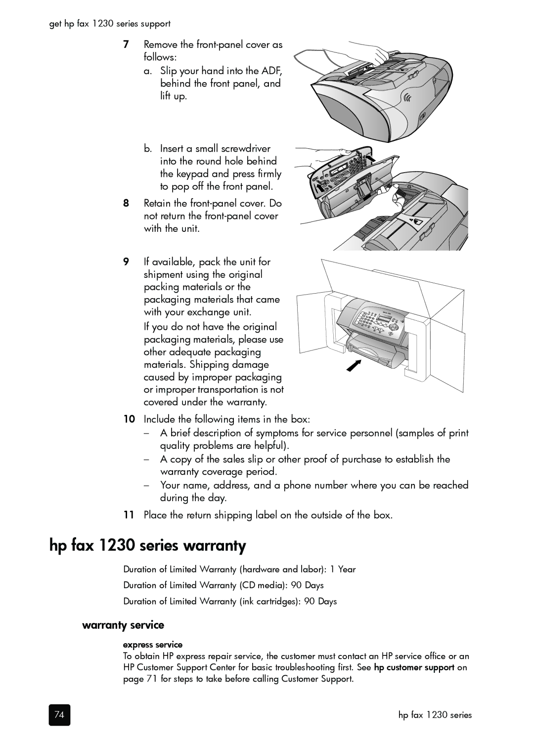 HP 1230 Fax manual Hp fax 1230 series warranty, Warranty service 