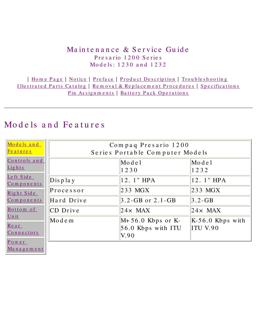 HP 1230 manual Models and Features, Processor, Hard Drive 