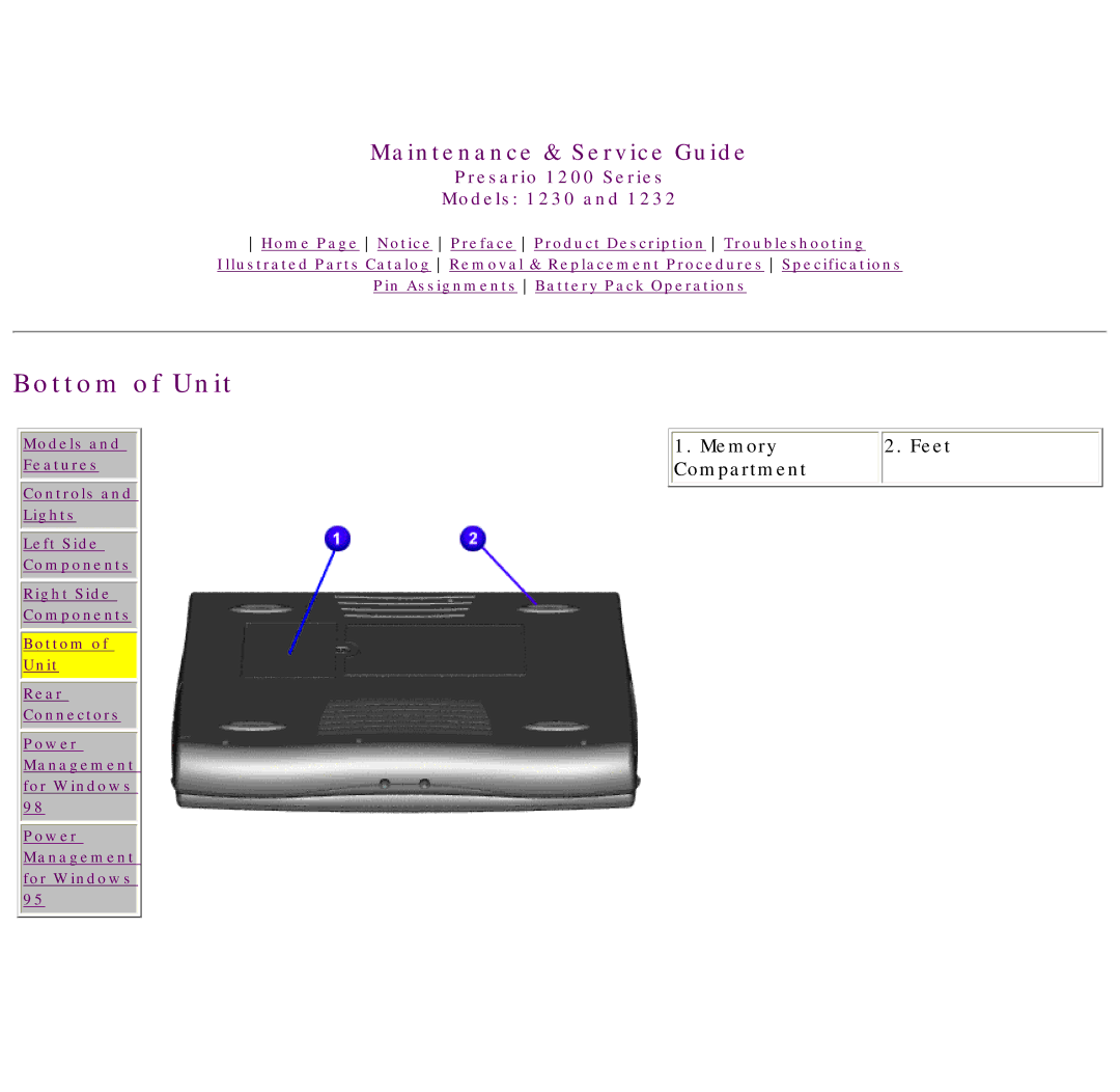 HP 1230 manual Bottom of Unit 