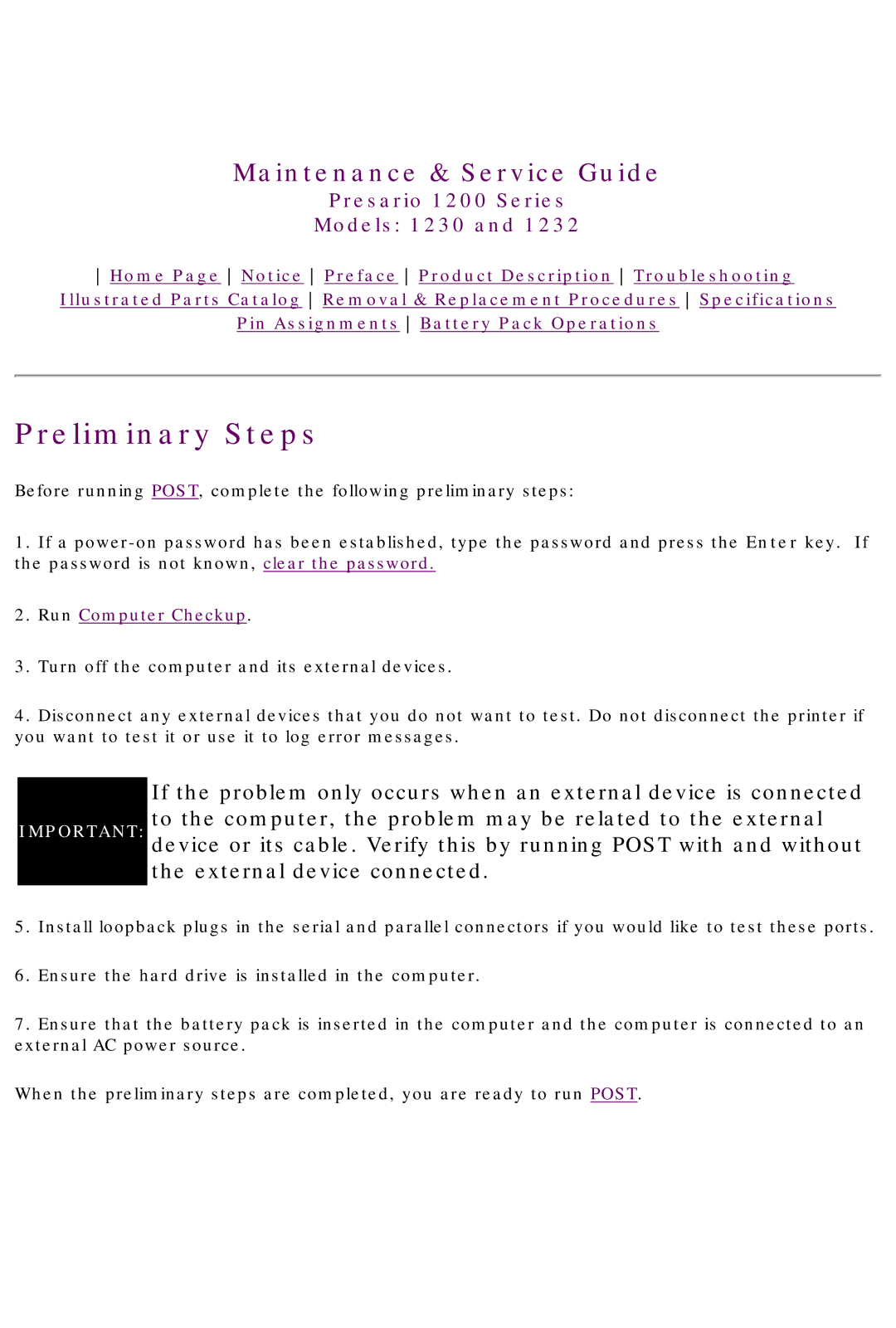 HP 1230 manual Preliminary Steps, Run Computer Checkup 