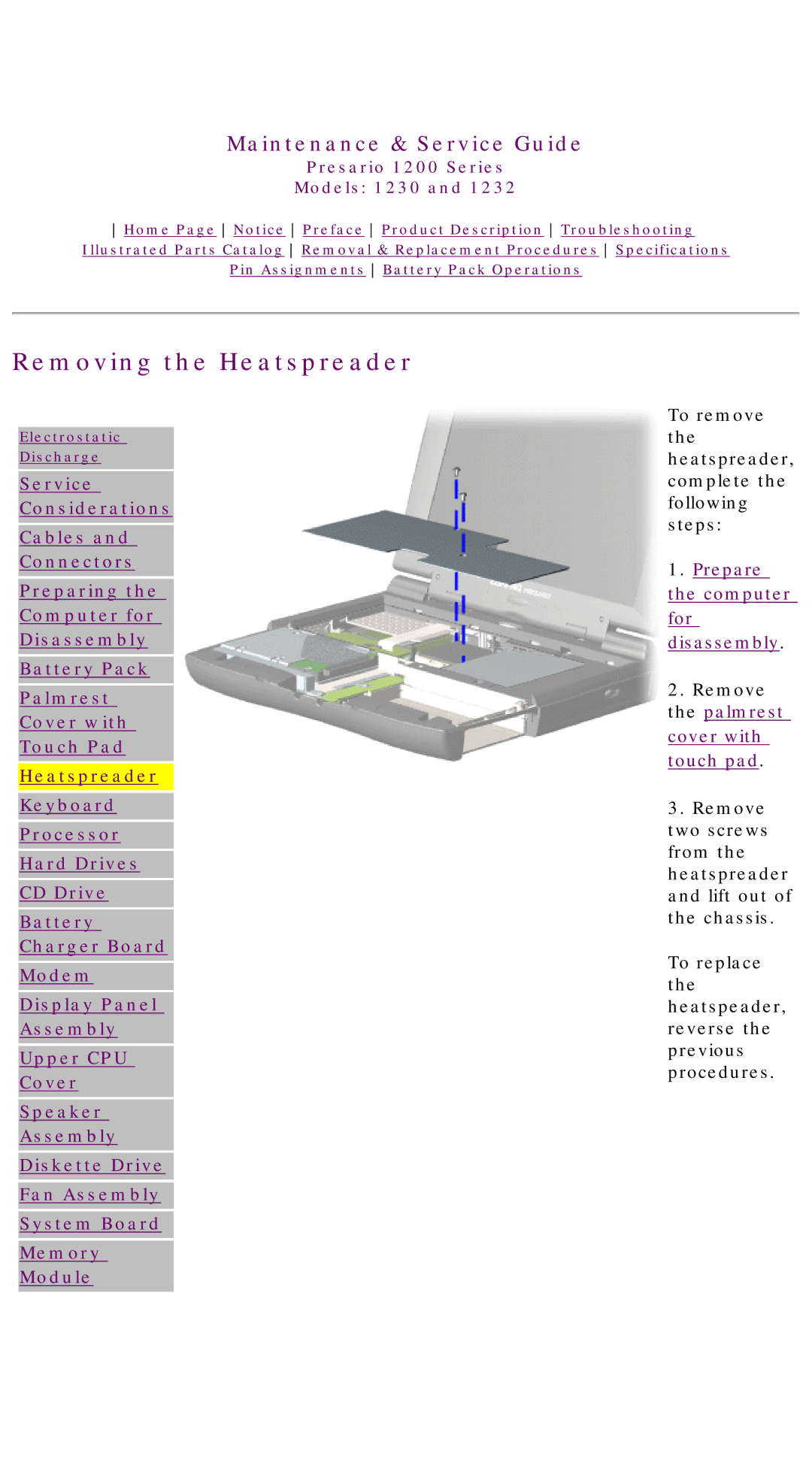 HP 1230 manual Removing the Heatspreader 