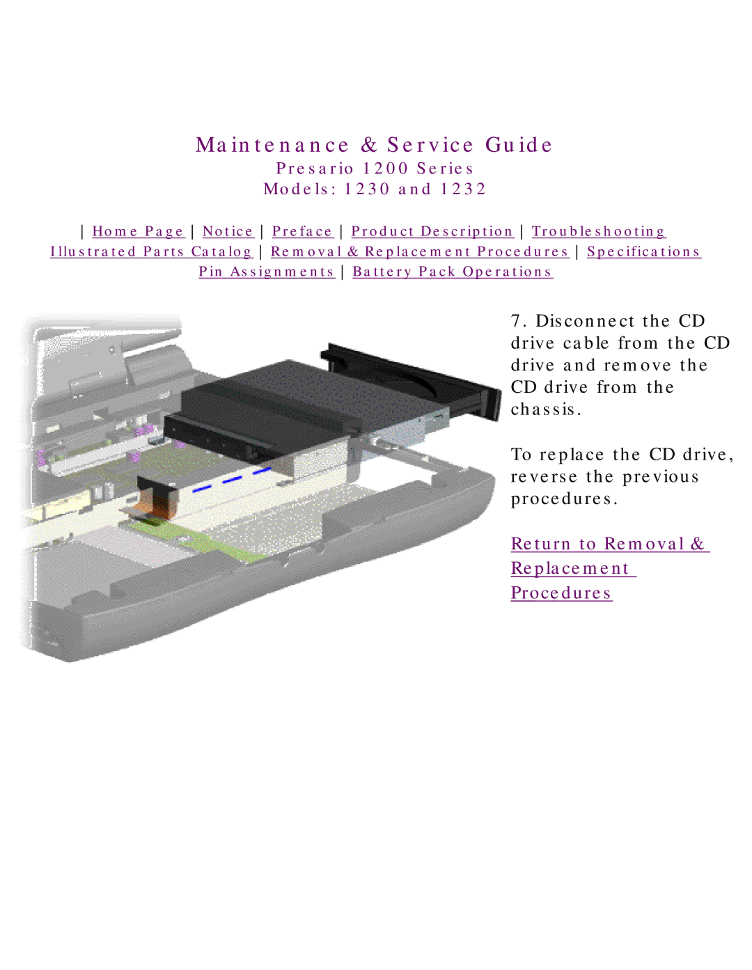 HP 1230 manual Return to Removal Replacement Procedures 