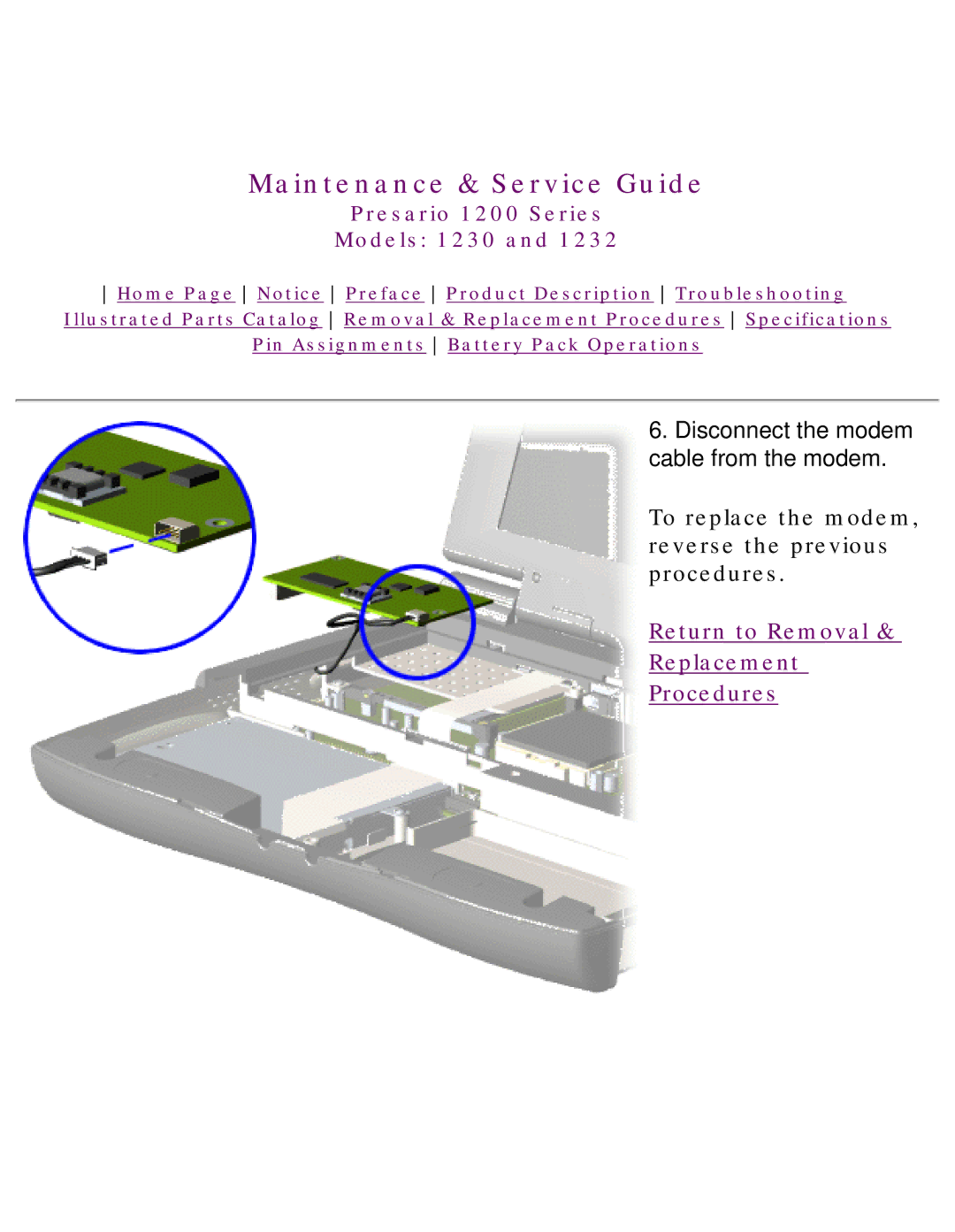 HP 1230 manual To replace the modem, reverse the previous procedures 