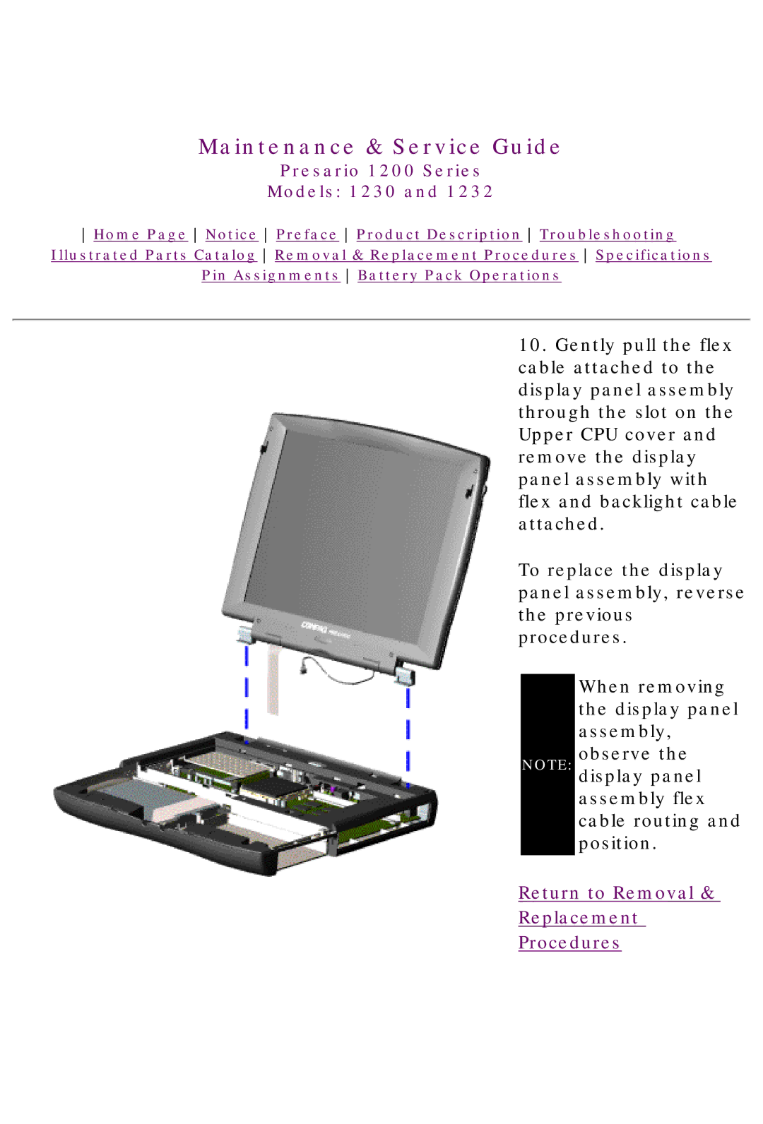 HP 1230 manual Return to Removal Replacement Procedures 