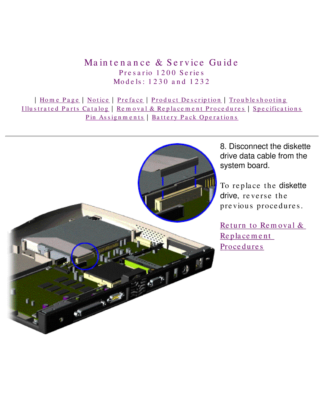 HP 1230 manual Return to Removal Replacement Procedures 