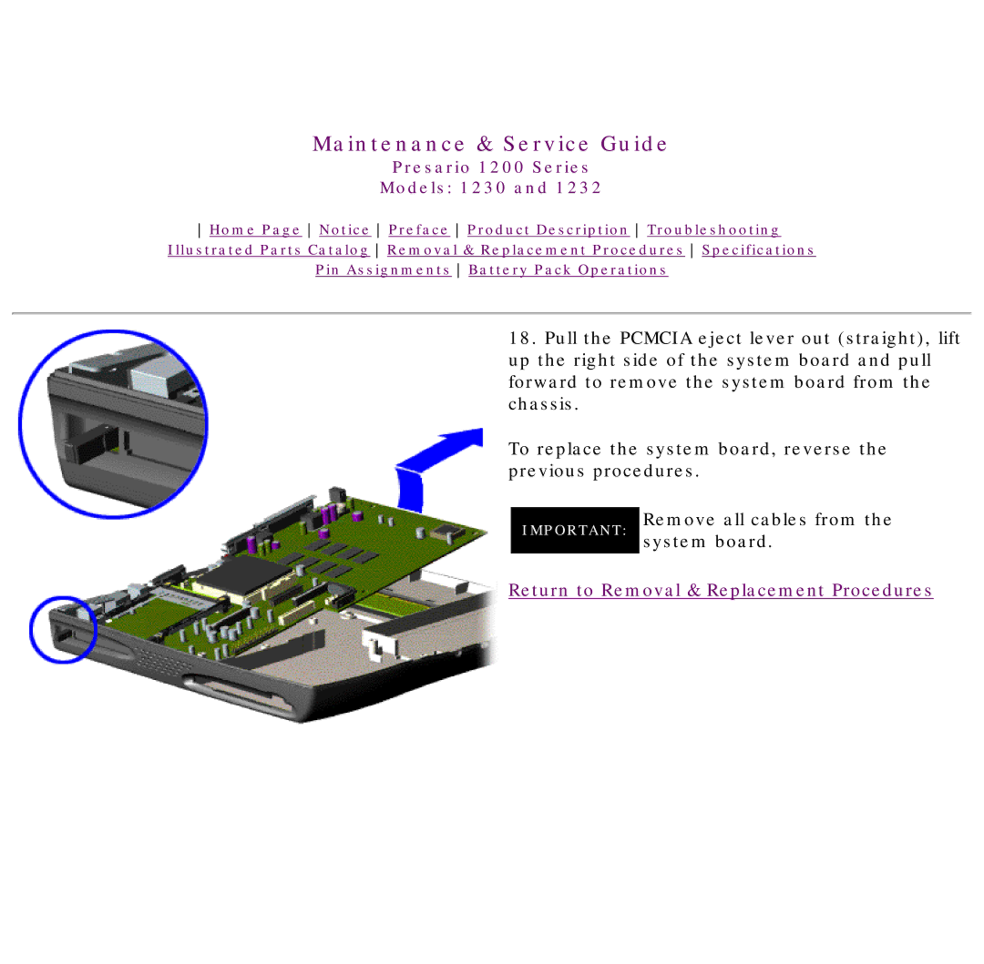 HP 1230 manual Return to Removal & Replacement Procedures 