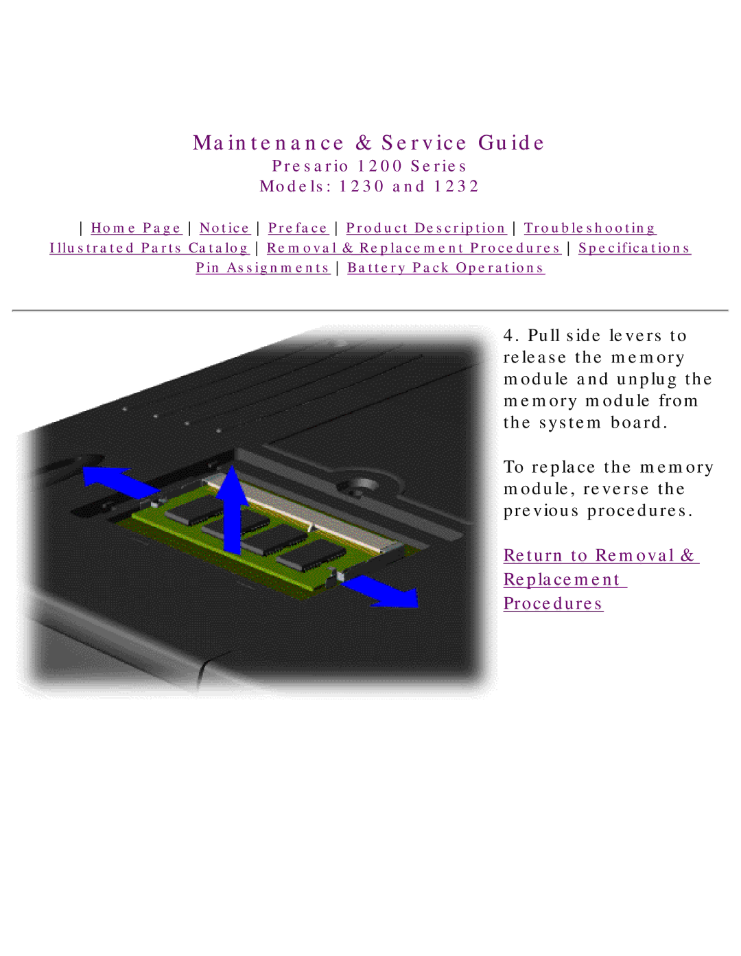 HP 1230 manual Return to Removal Replacement Procedures 