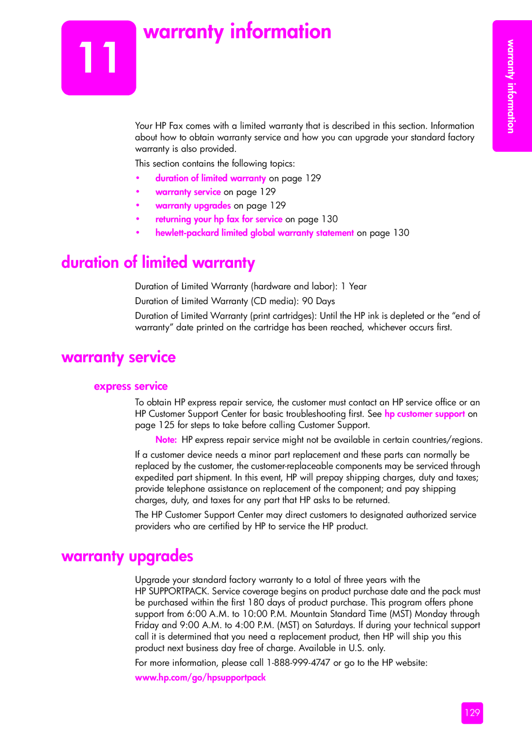 HP 1240 manual Warranty information, Duration of limited warranty, Warranty service, Warranty upgrades, Express service 