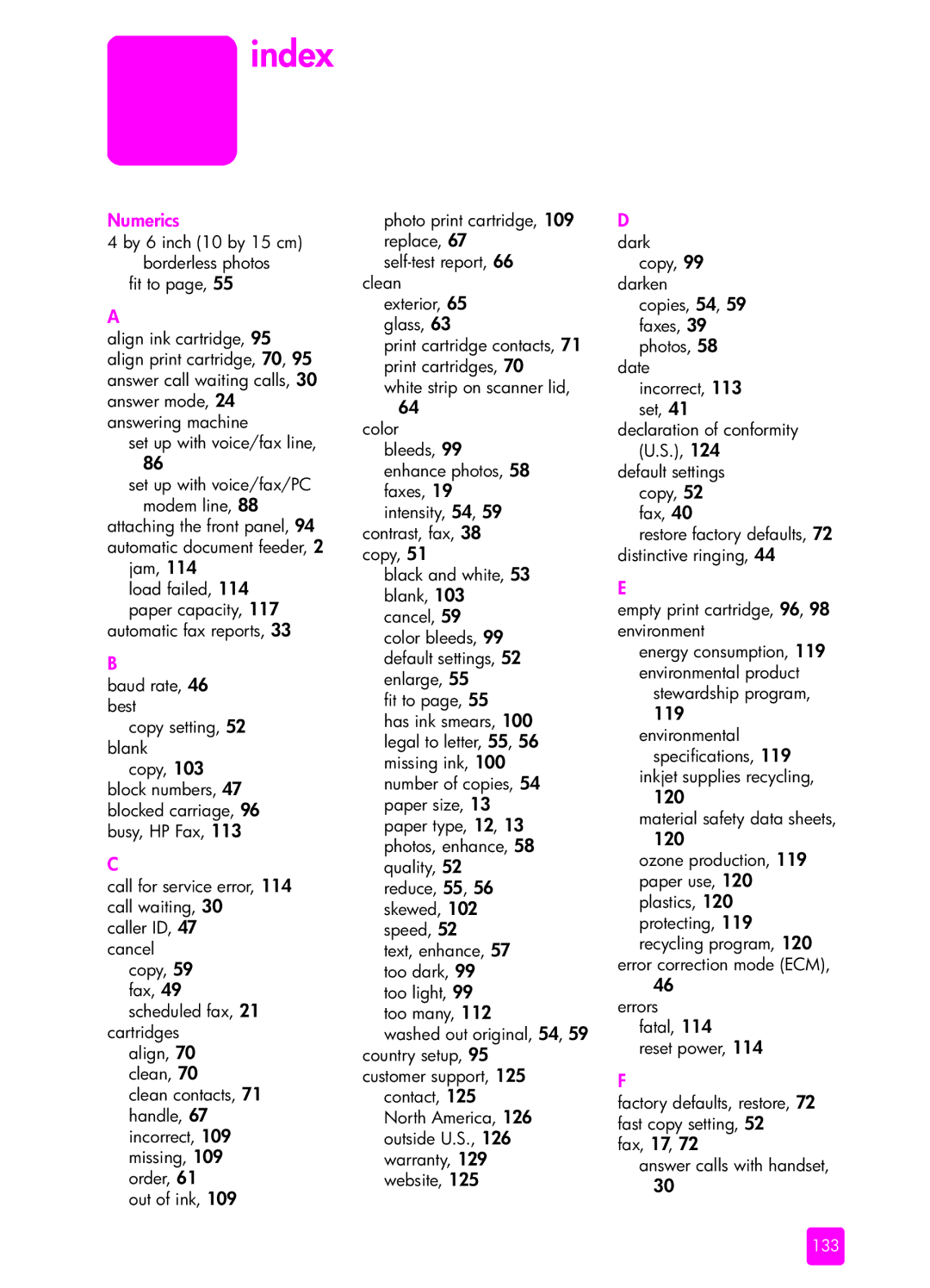 HP 1240 manual Index, Numerics 