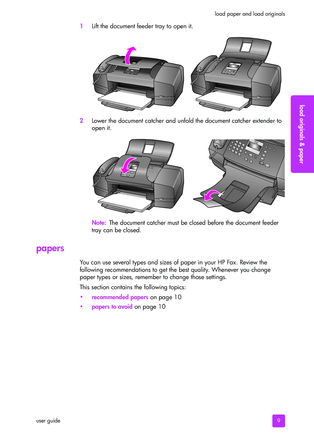 HP 1240 manual Recommended papers on Papers to avoid on 