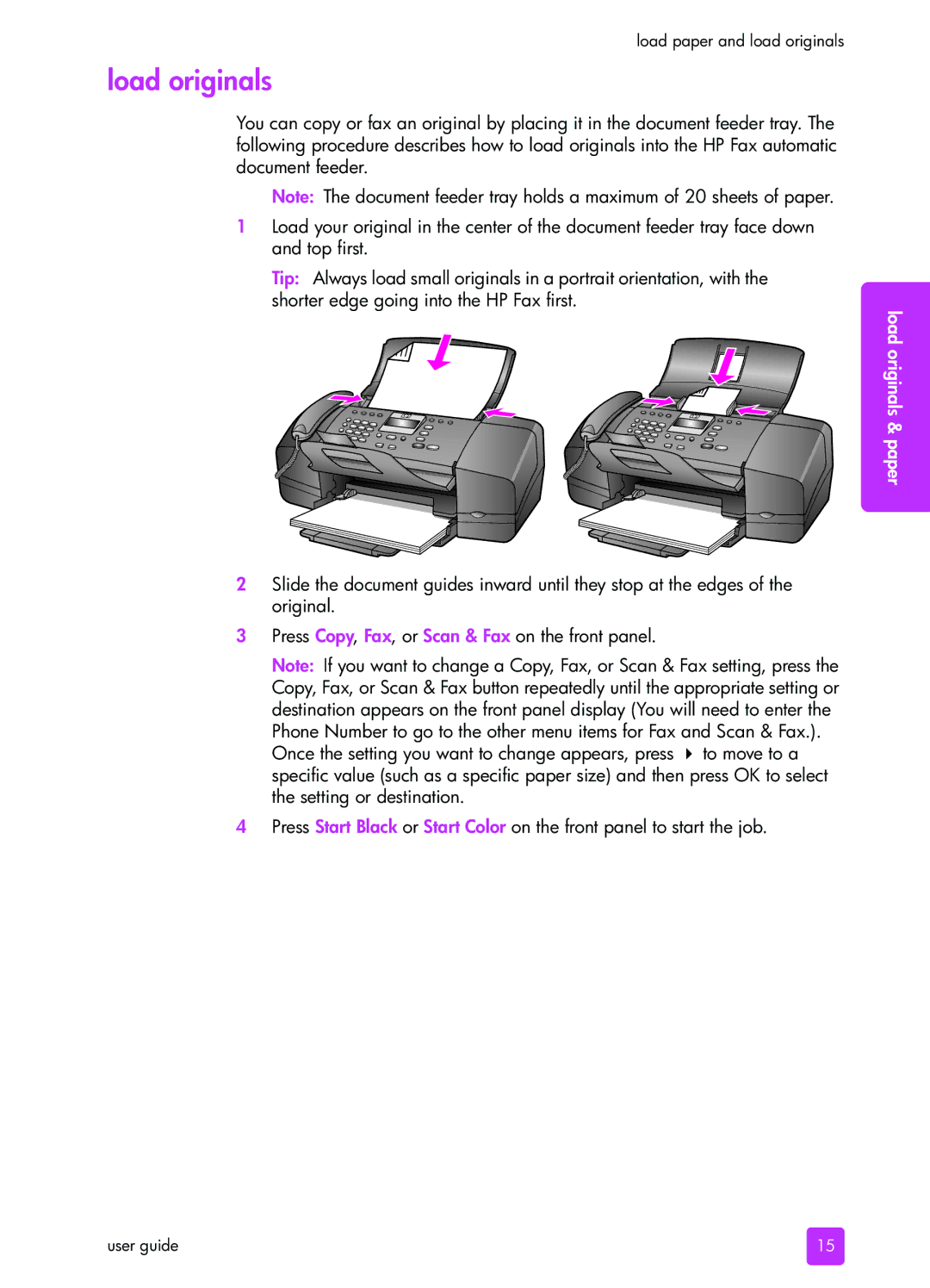 HP 1240 manual Load originals 