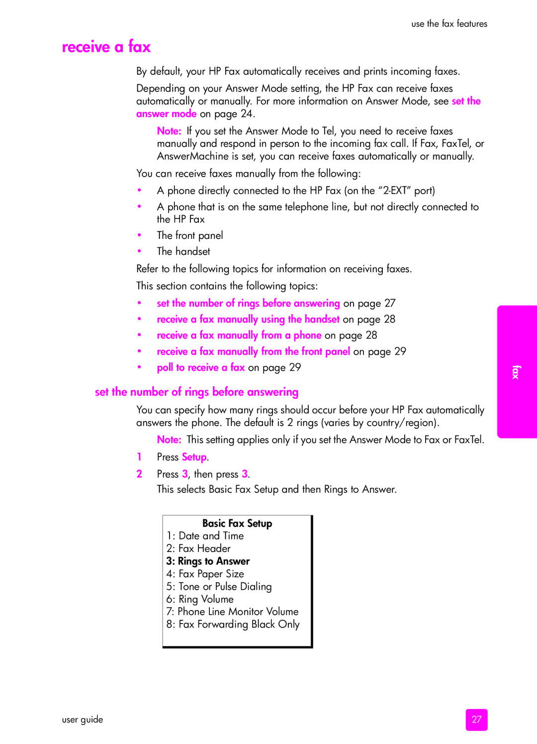 HP 1240 manual Receive a fax, Set the number of rings before answering 