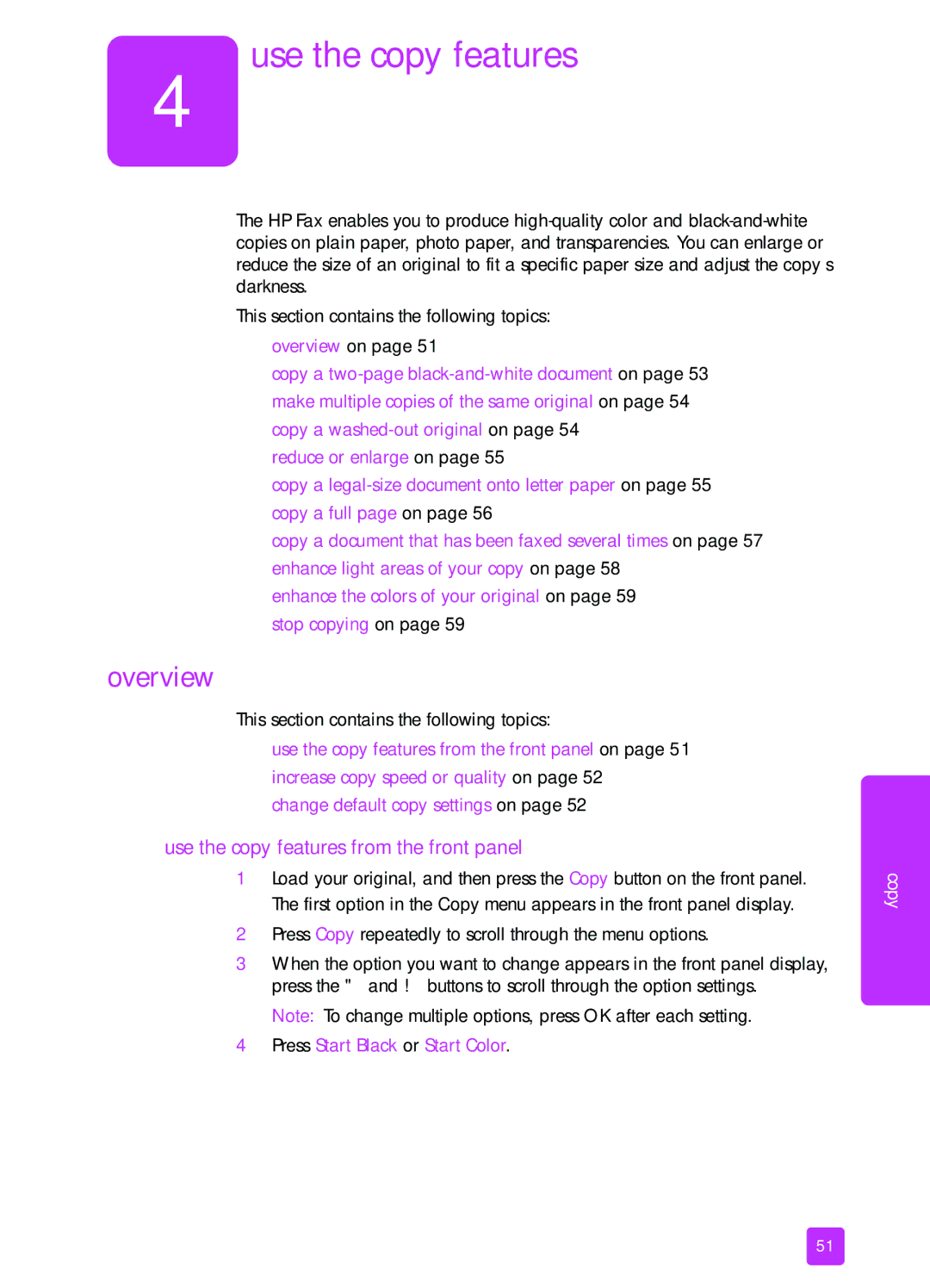 HP 1240 manual Overview, Use the copy features from the front panel 