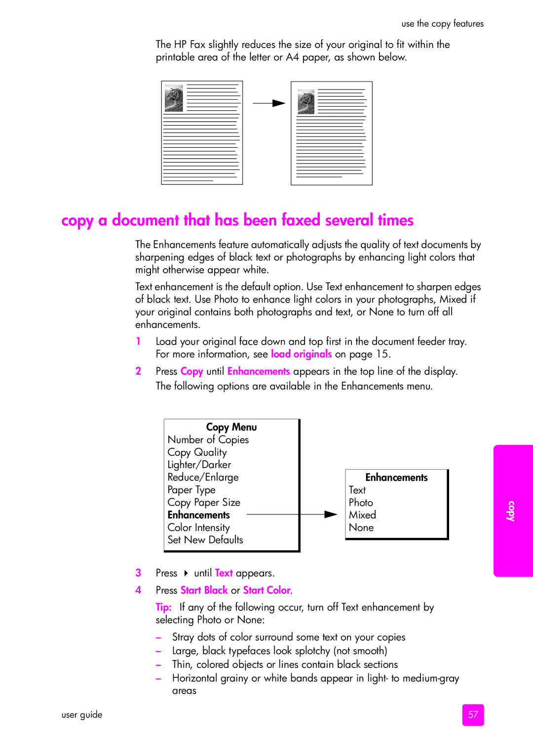 HP 1240 manual Copy a document that has been faxed several times 