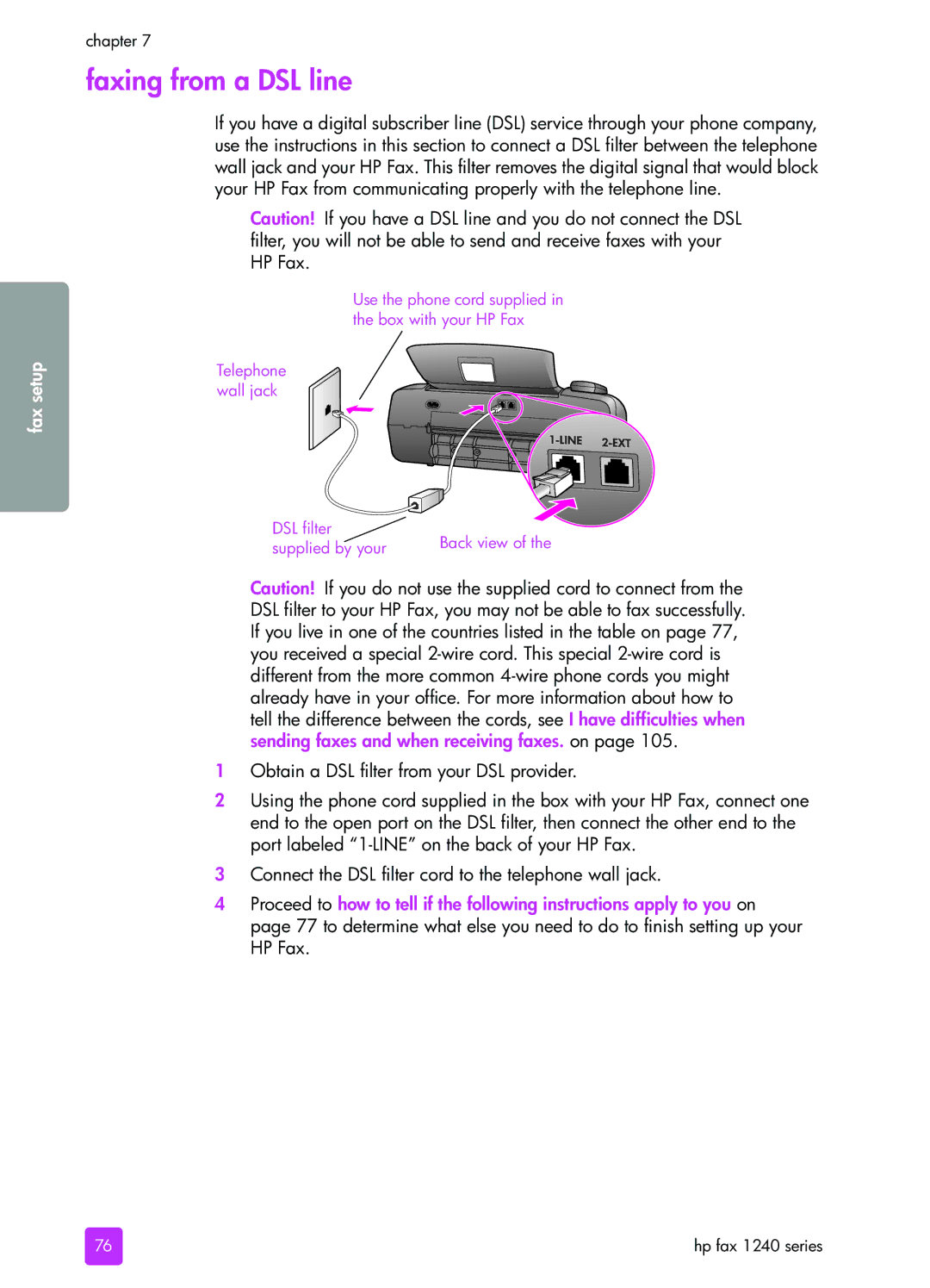 HP 1240 manual Faxing from a DSL line 