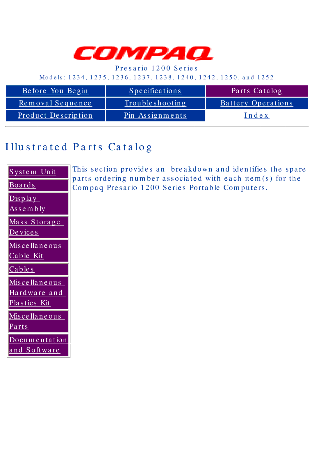 HP 1242, 1234 manual Illustrated Parts Catalog, Specifications 