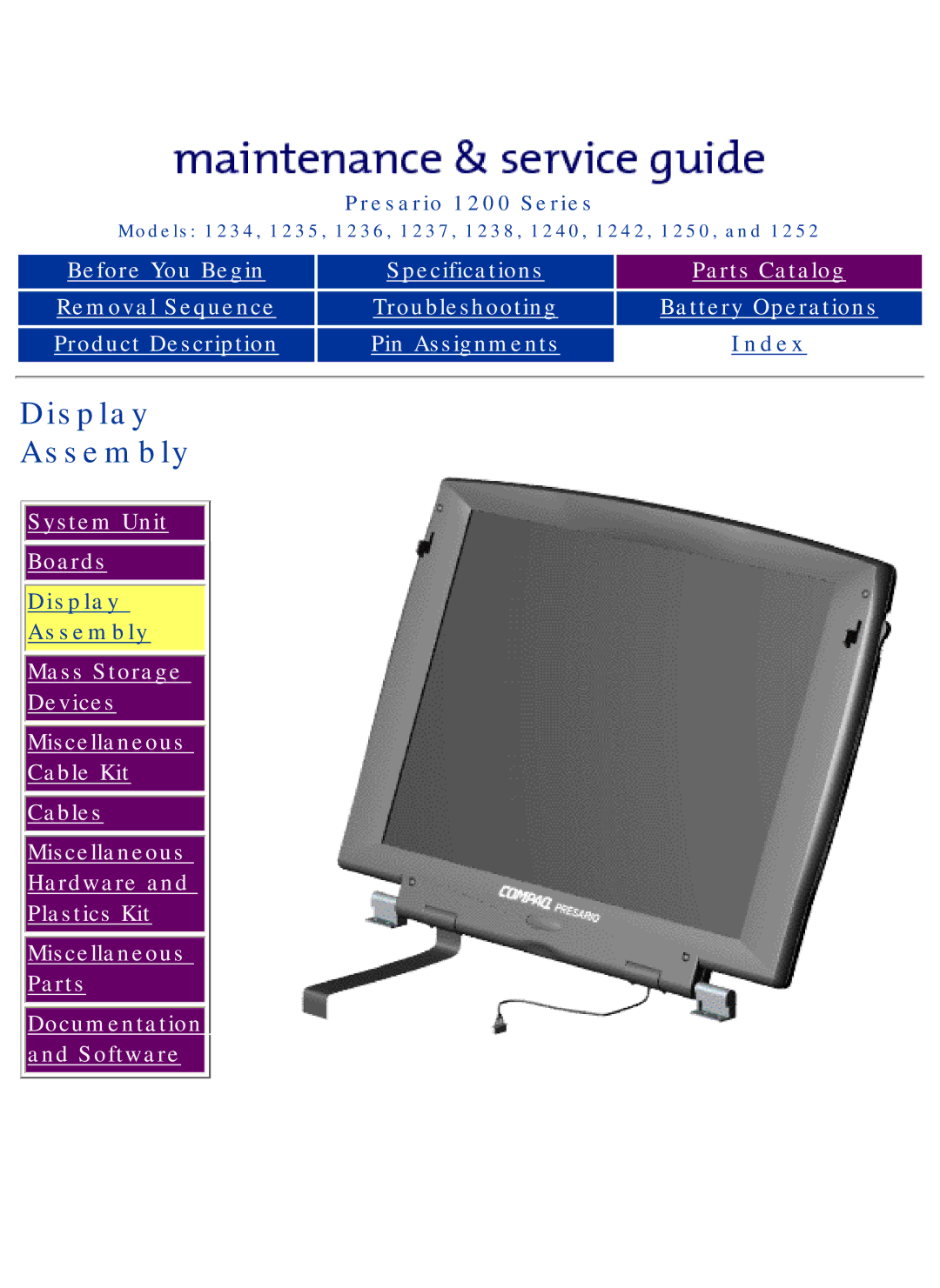 HP 1234, 1242 manual Display Assembly, System Unit Boards 