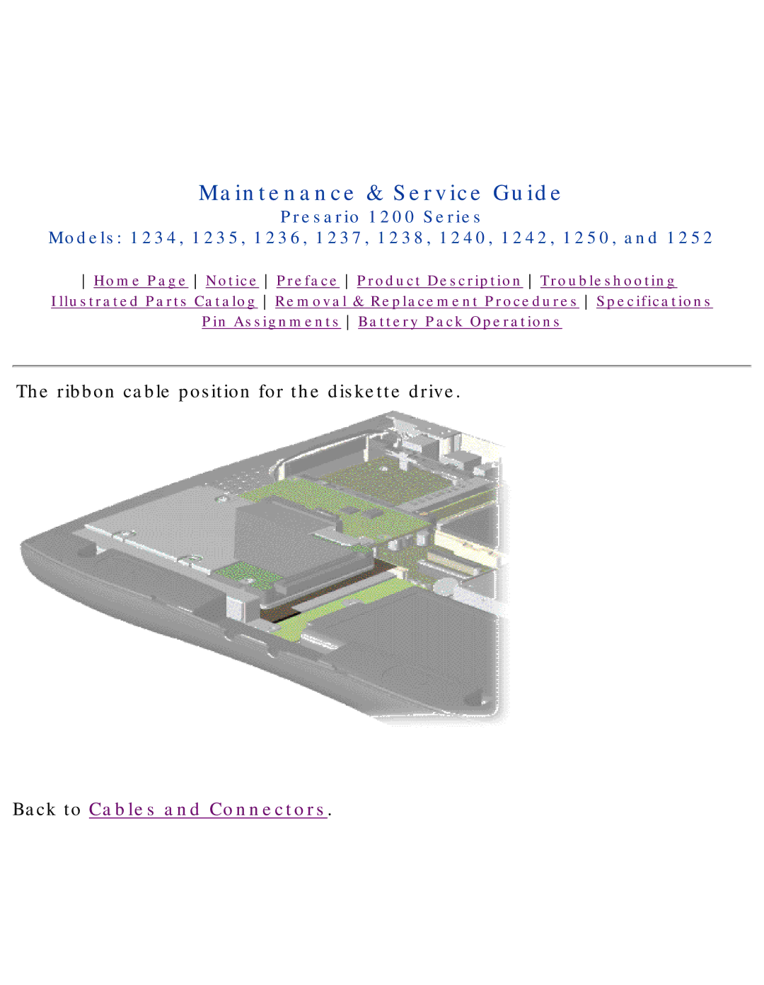 HP 1234, 1242 manual Ribbon cable position for the diskette drive 