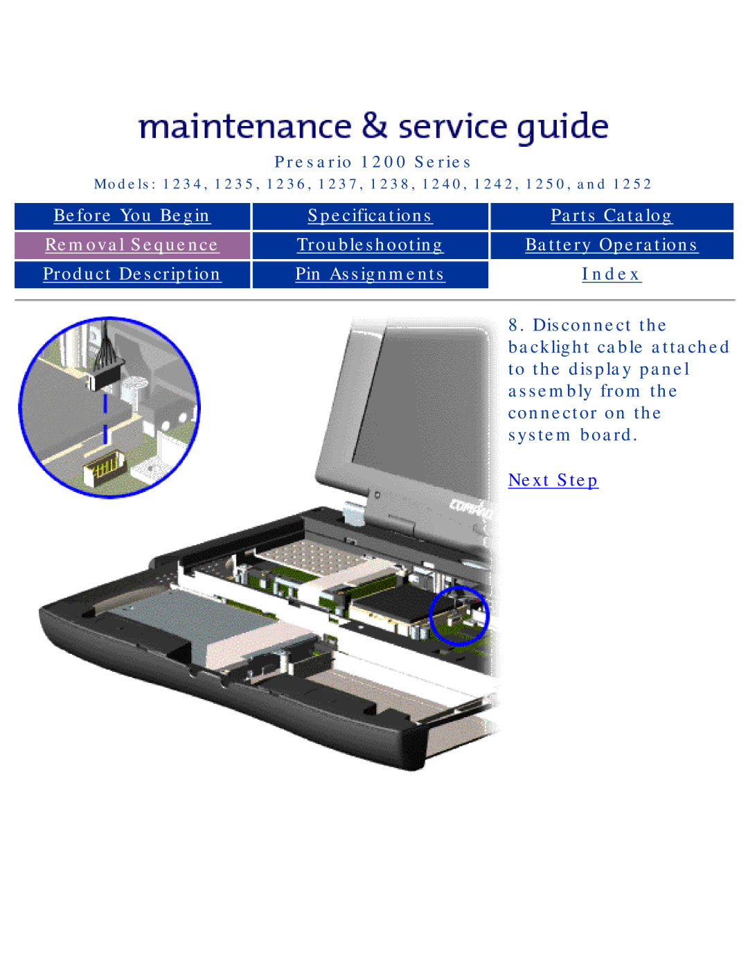 HP 1234, 1242 manual Backlight cable attached, To the display panel, Assembly from 