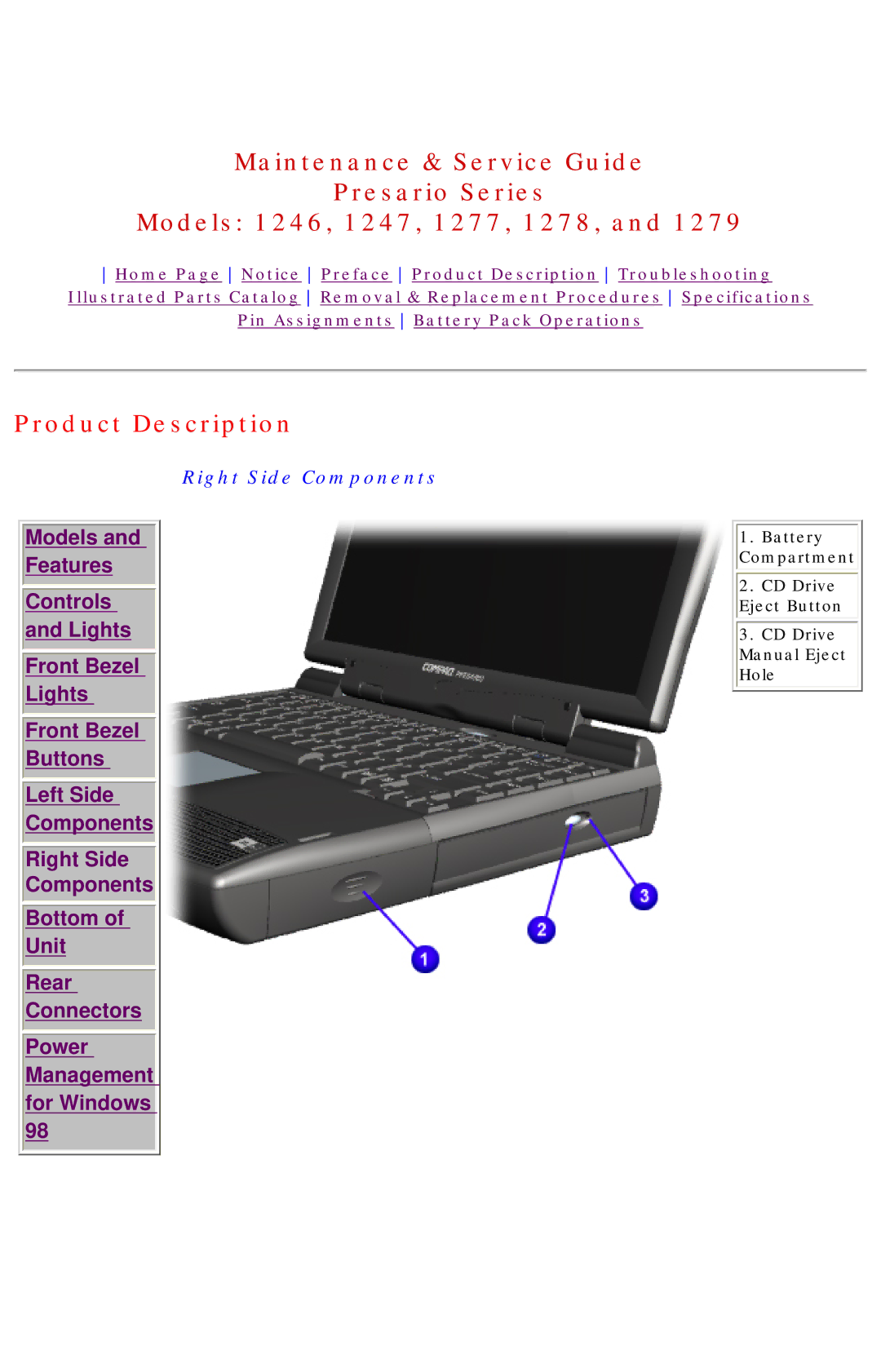 HP 1278, 1277 manual Right Side Components 