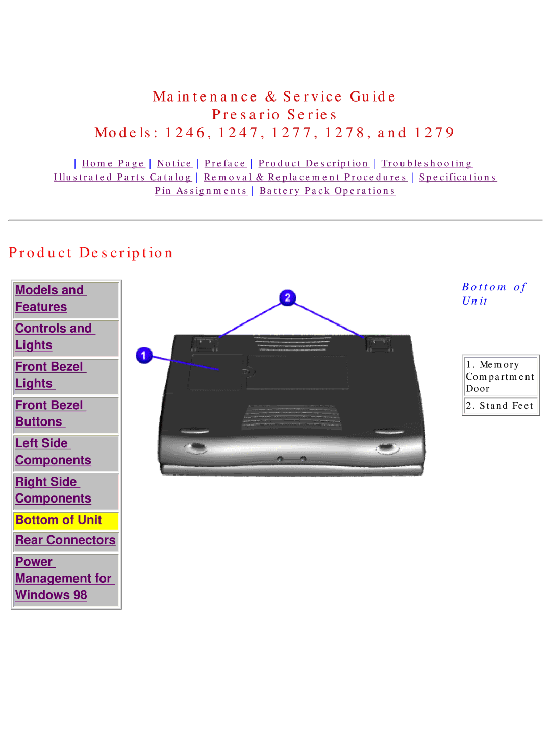 HP 1277, 1278 manual Bottom of Unit 