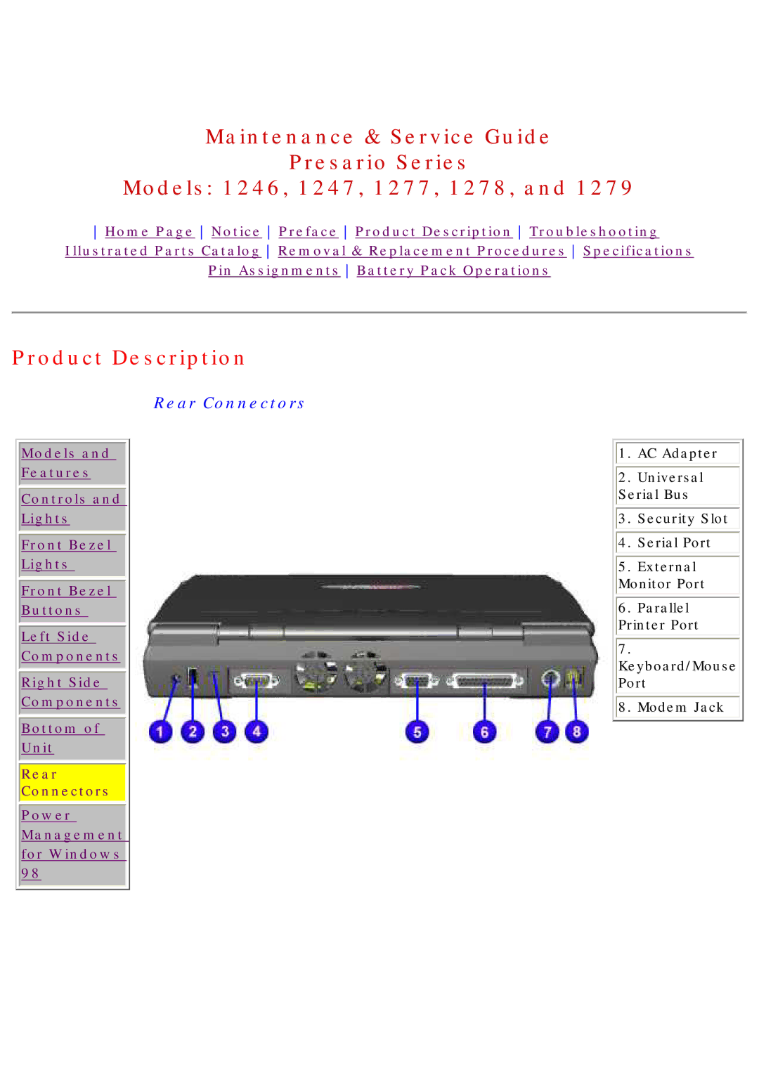 HP 1278, 1277 manual Rear Connectors 