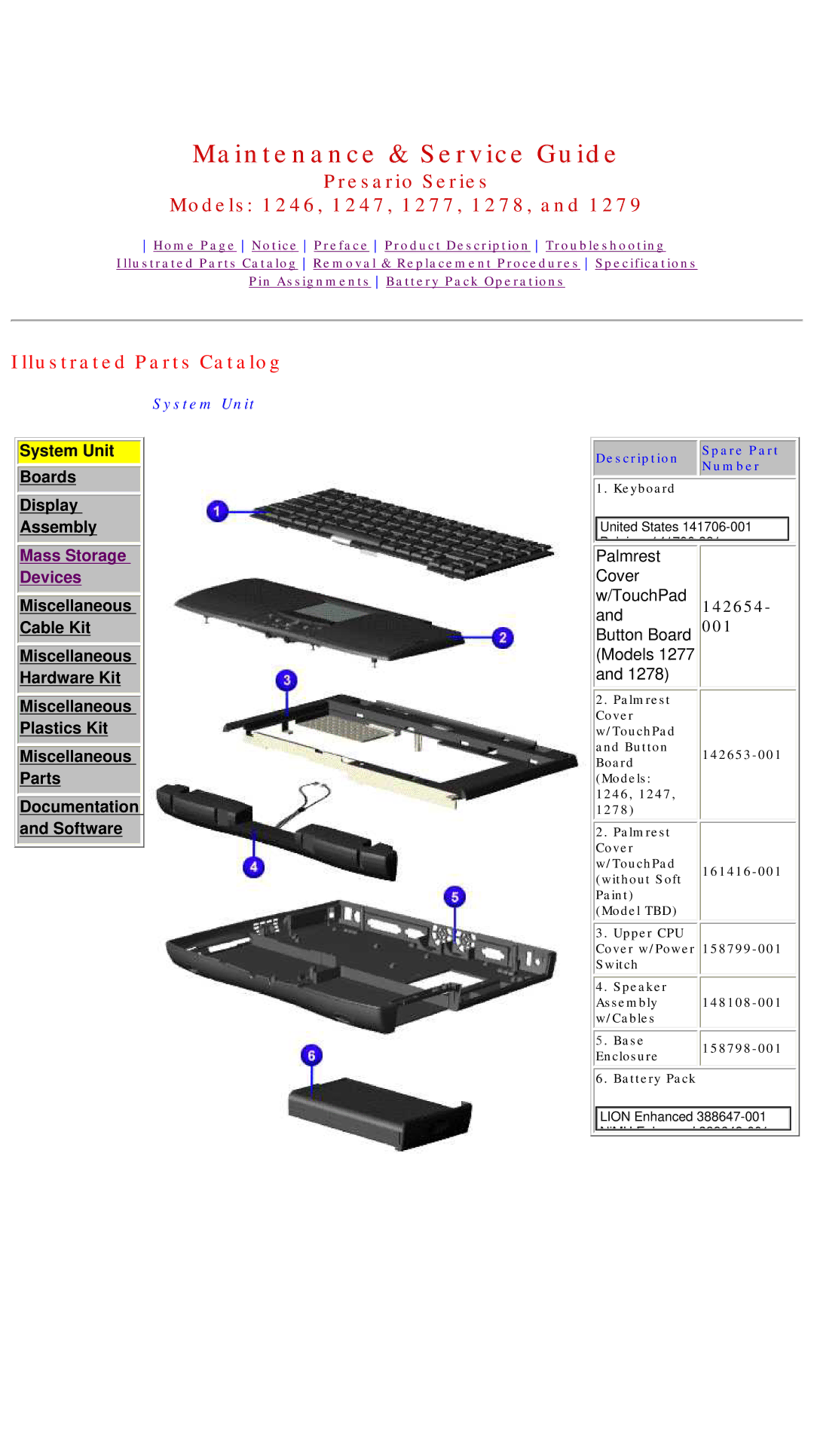 HP 1277, 1278 manual Mass Storage Devices, System Unit 