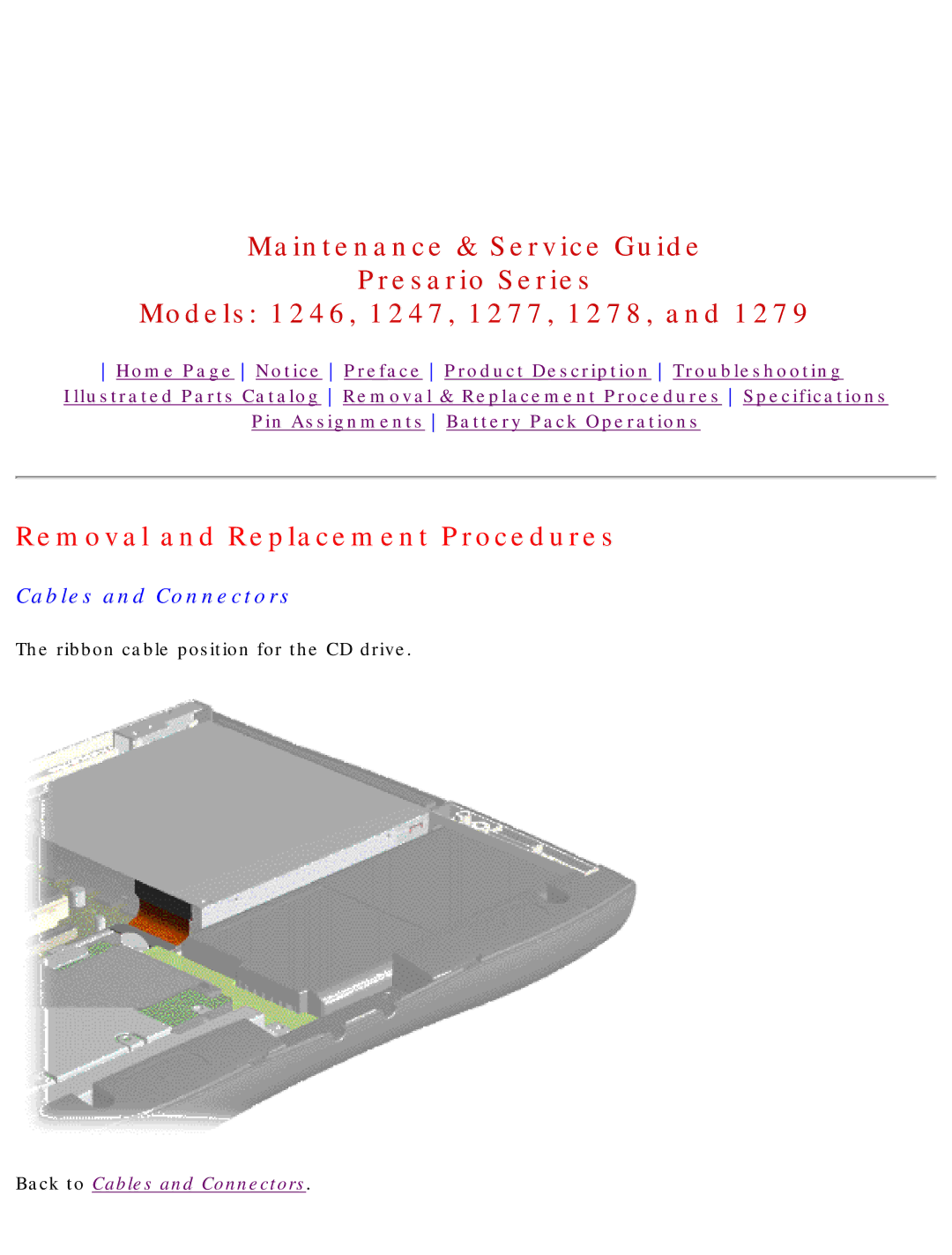 HP 1278, 1277 manual Ribbon cable position for the CD drive 