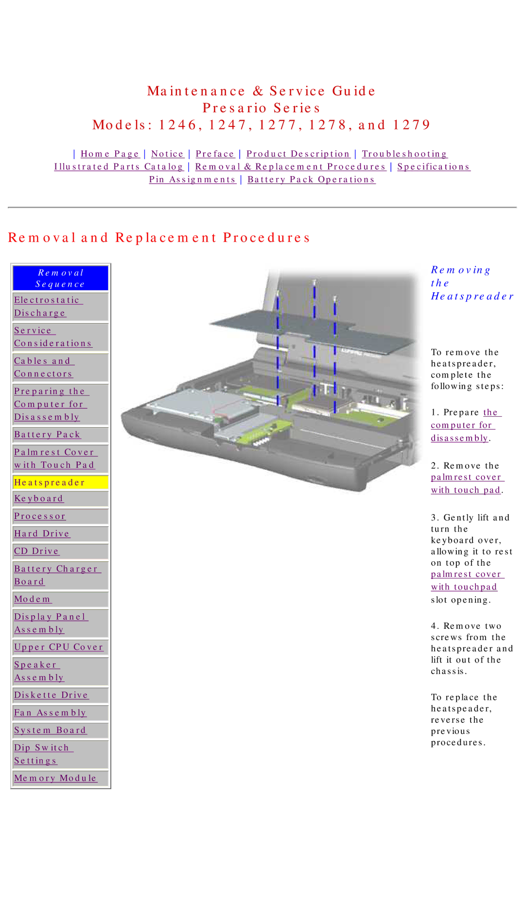 HP 1277, 1278 manual Removing the Heatspreader 