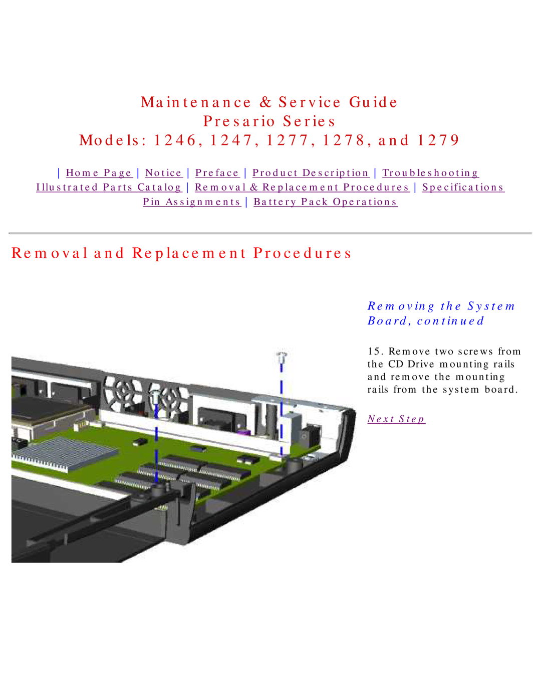 HP 1278, 1277 manual Removal and Replacement Procedures 