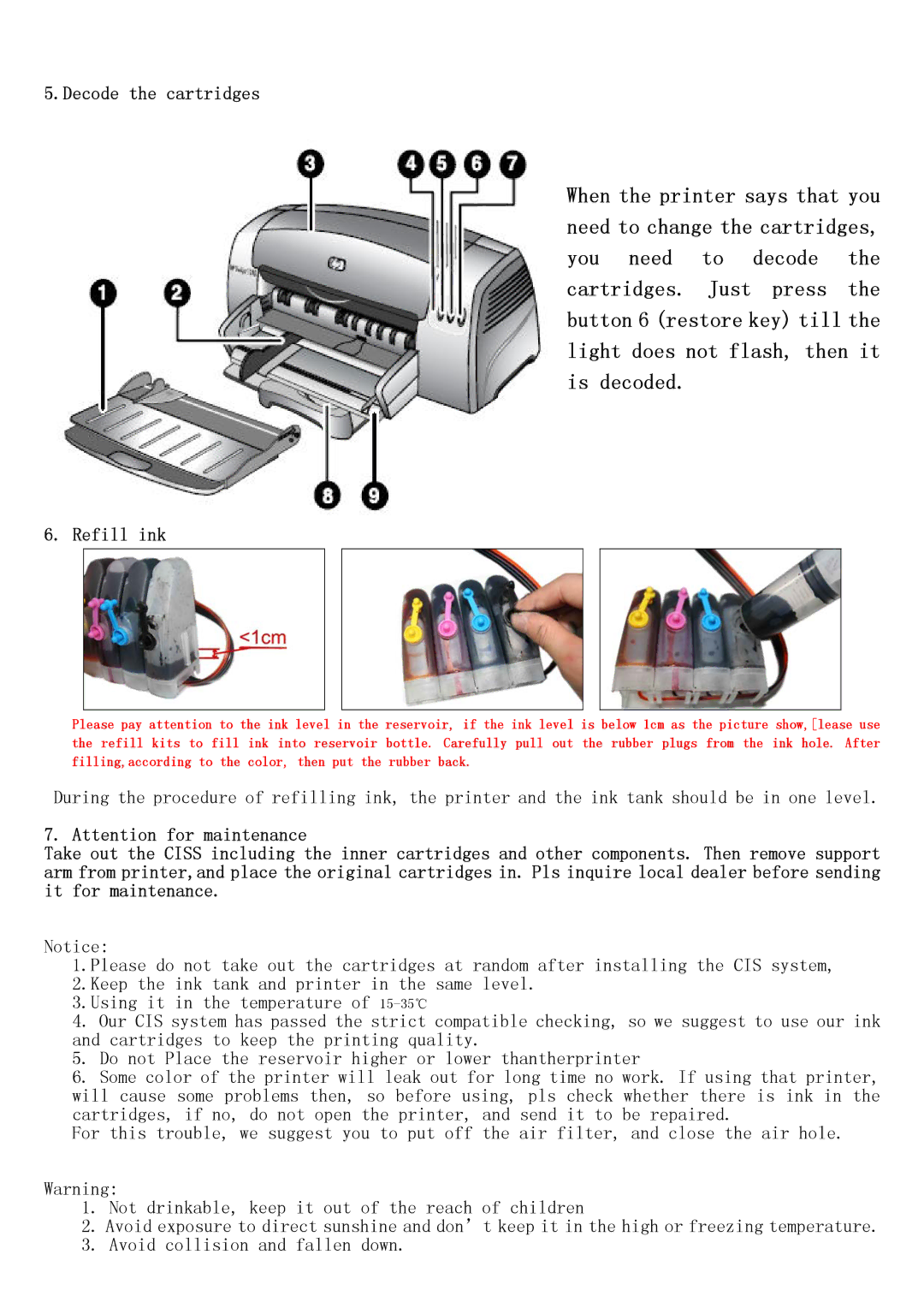 HP 1280 manual Decode the cartridges, Refill ink 