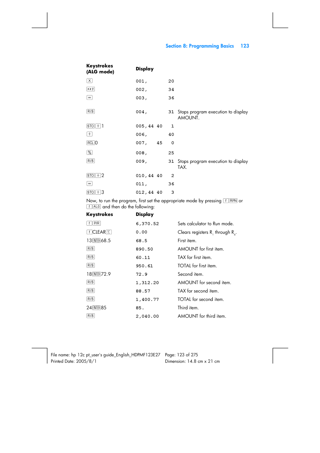 HP 12C Financial 12C manual FCLEAR² 13\68.5 18\72.9 24\85 