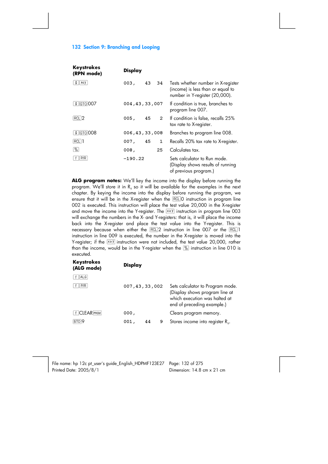 HP 12C Financial 12C manual 004,43,33,007, 006,43,33,008, Stores income into register R9 