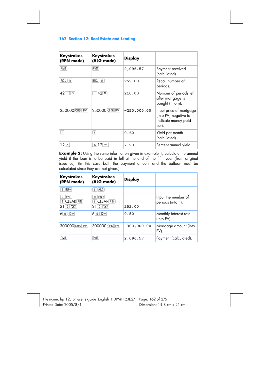 HP 12C Financial 12C manual 096.57, 210.00 