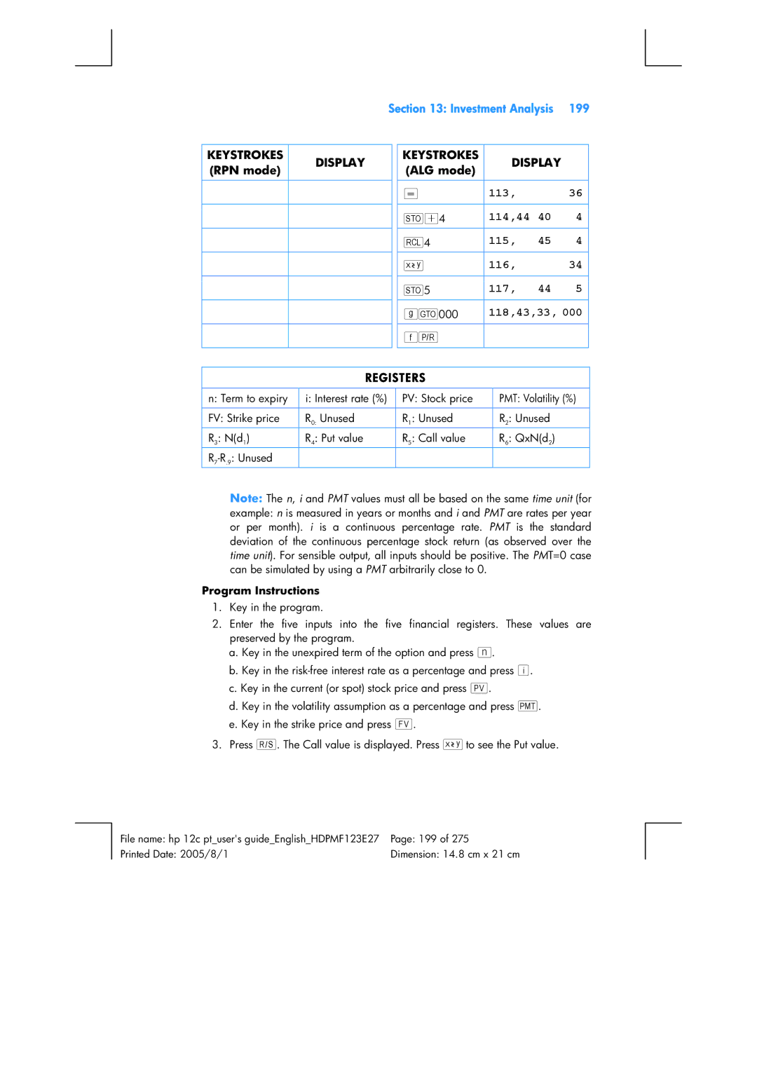 HP 12C Financial 12C manual 199, 113 114,44 115 116 117, 118,43,33, Program Instructions 