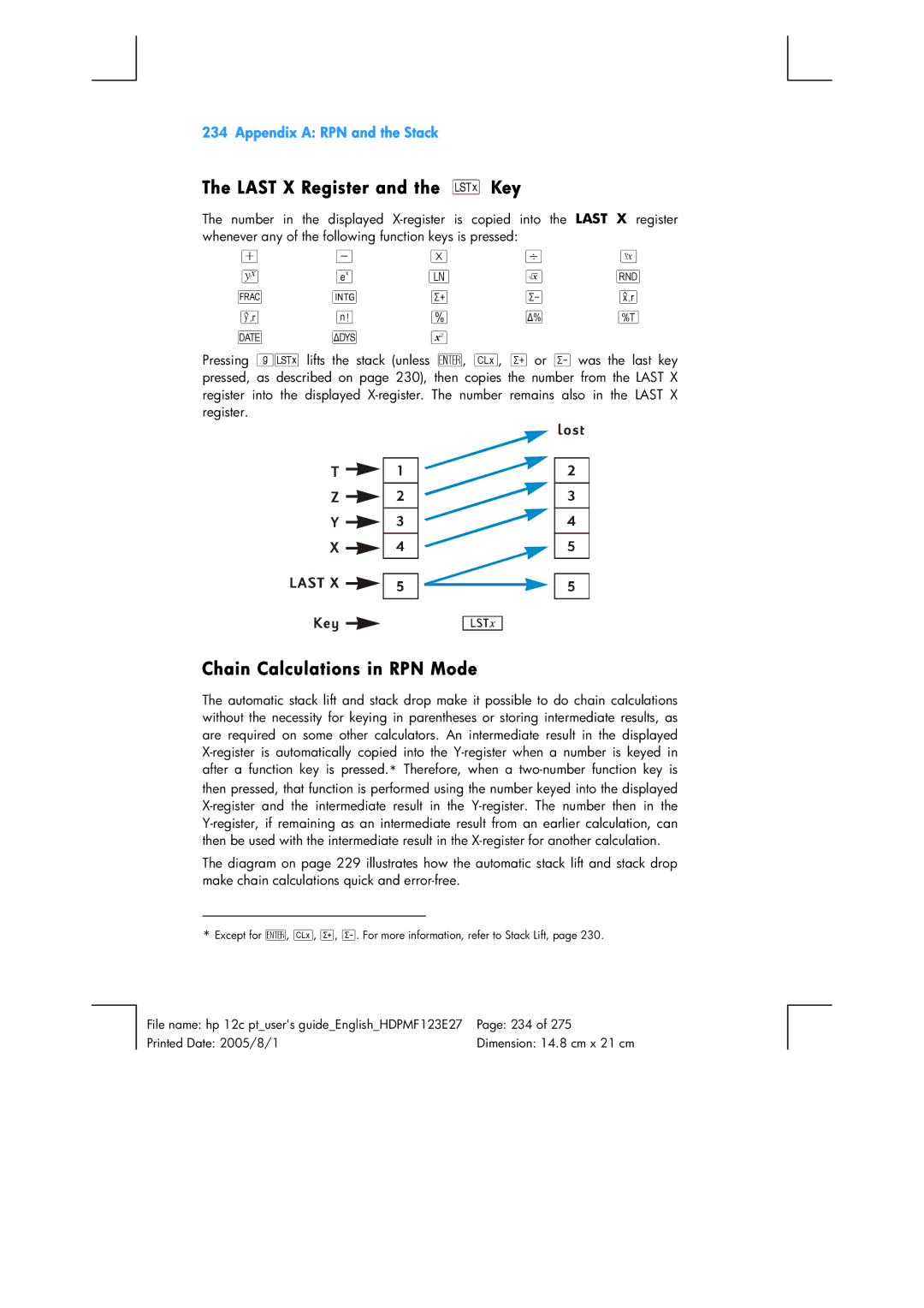 HP 12C Financial 12C manual Last X Register and the Key, Chain Calculations in RPN Mode 