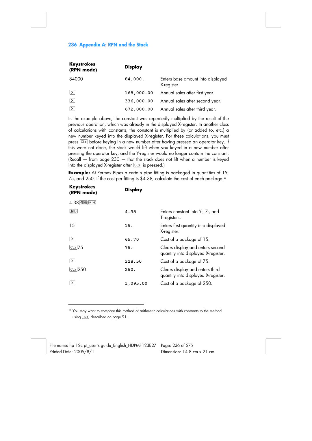 HP 12C Financial 12C manual 84,000, 168,000.00, 336,000.00, 672,000.00, 65.70, 328.50, 250, 095.00 