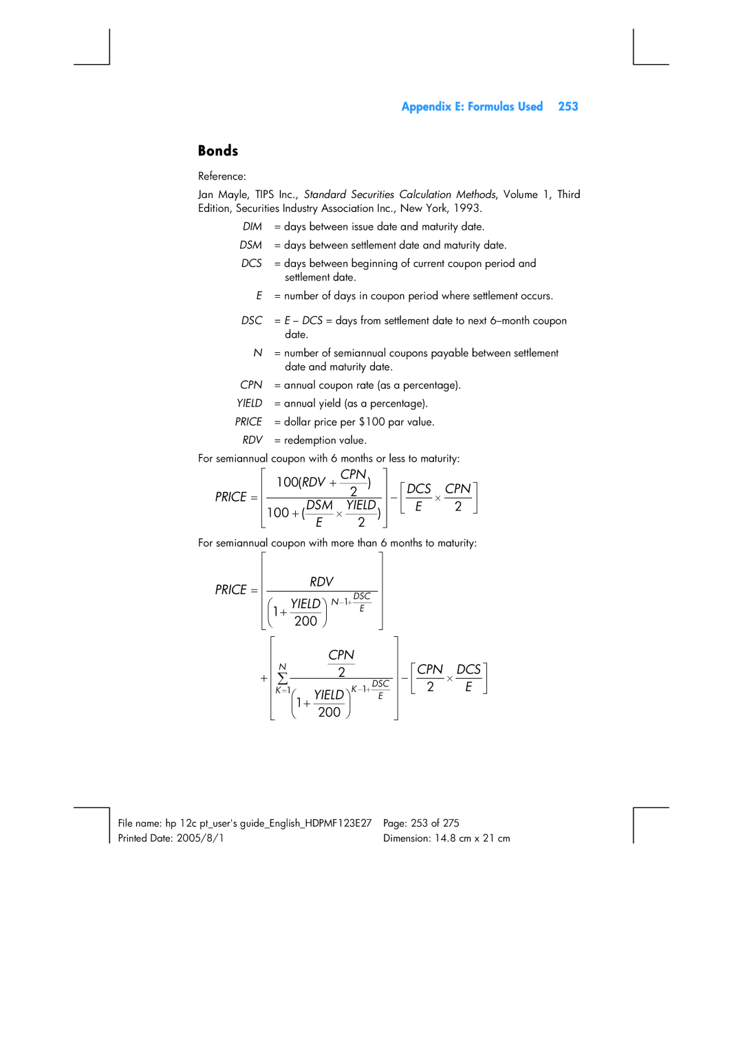 HP 12C Financial 12C manual Bonds, 200 