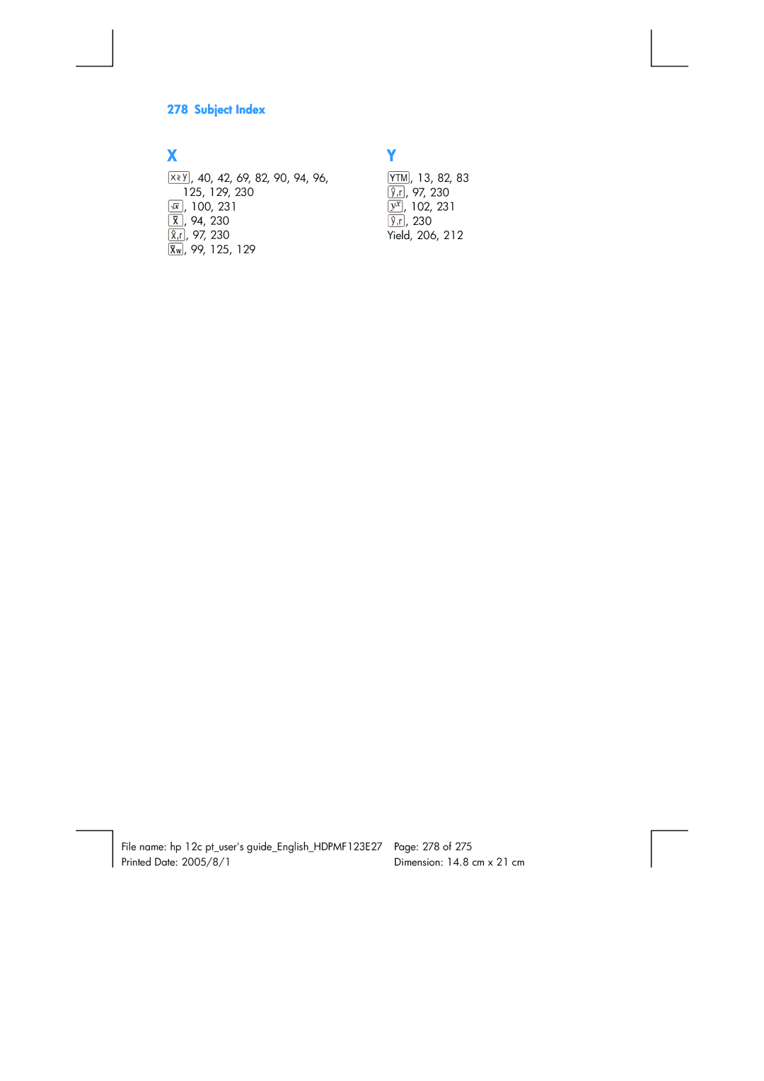 HP 12C Financial 12C manual Subject Index 