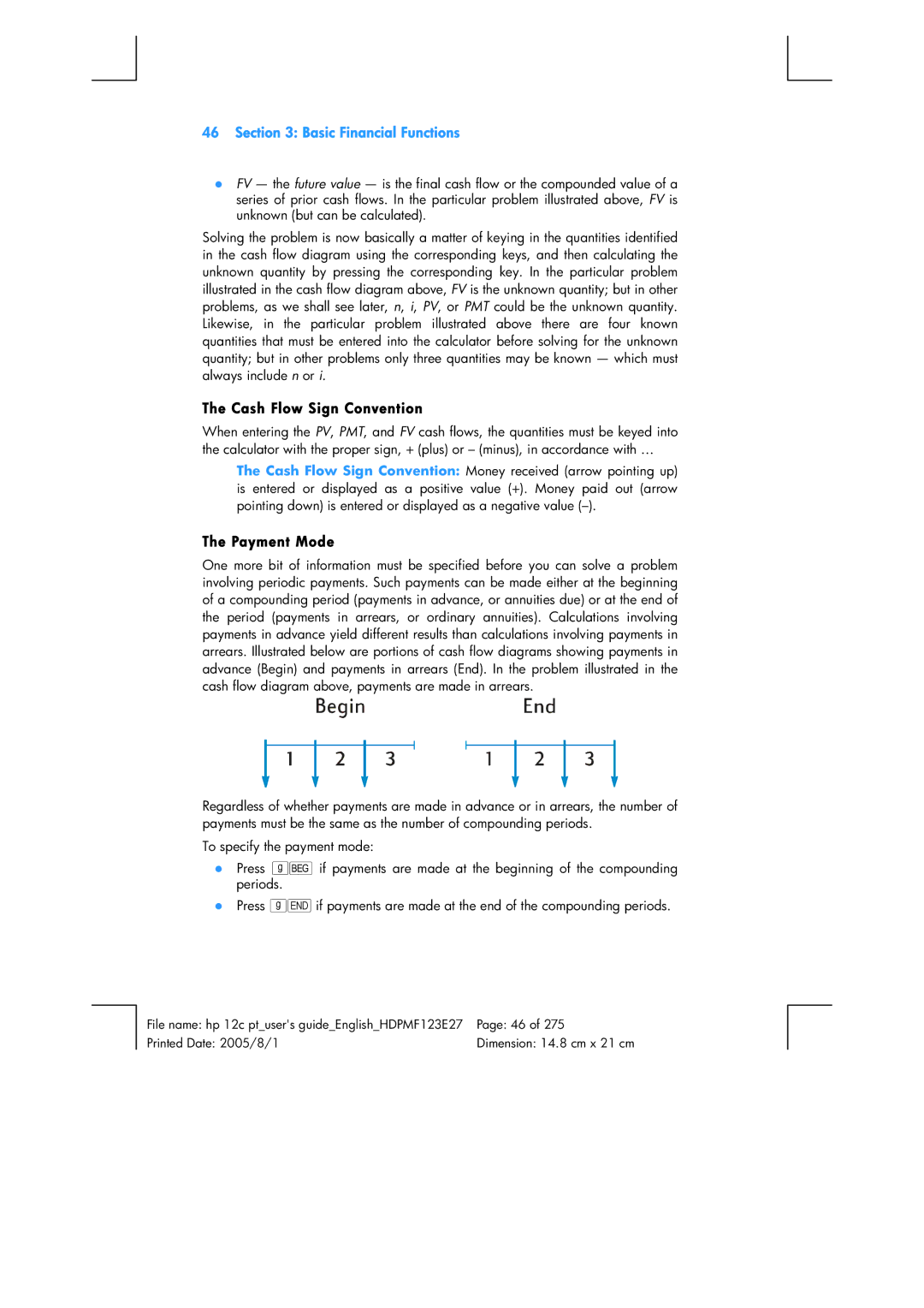 HP 12C Financial 12C manual Cash Flow Sign Convention, Payment Mode 